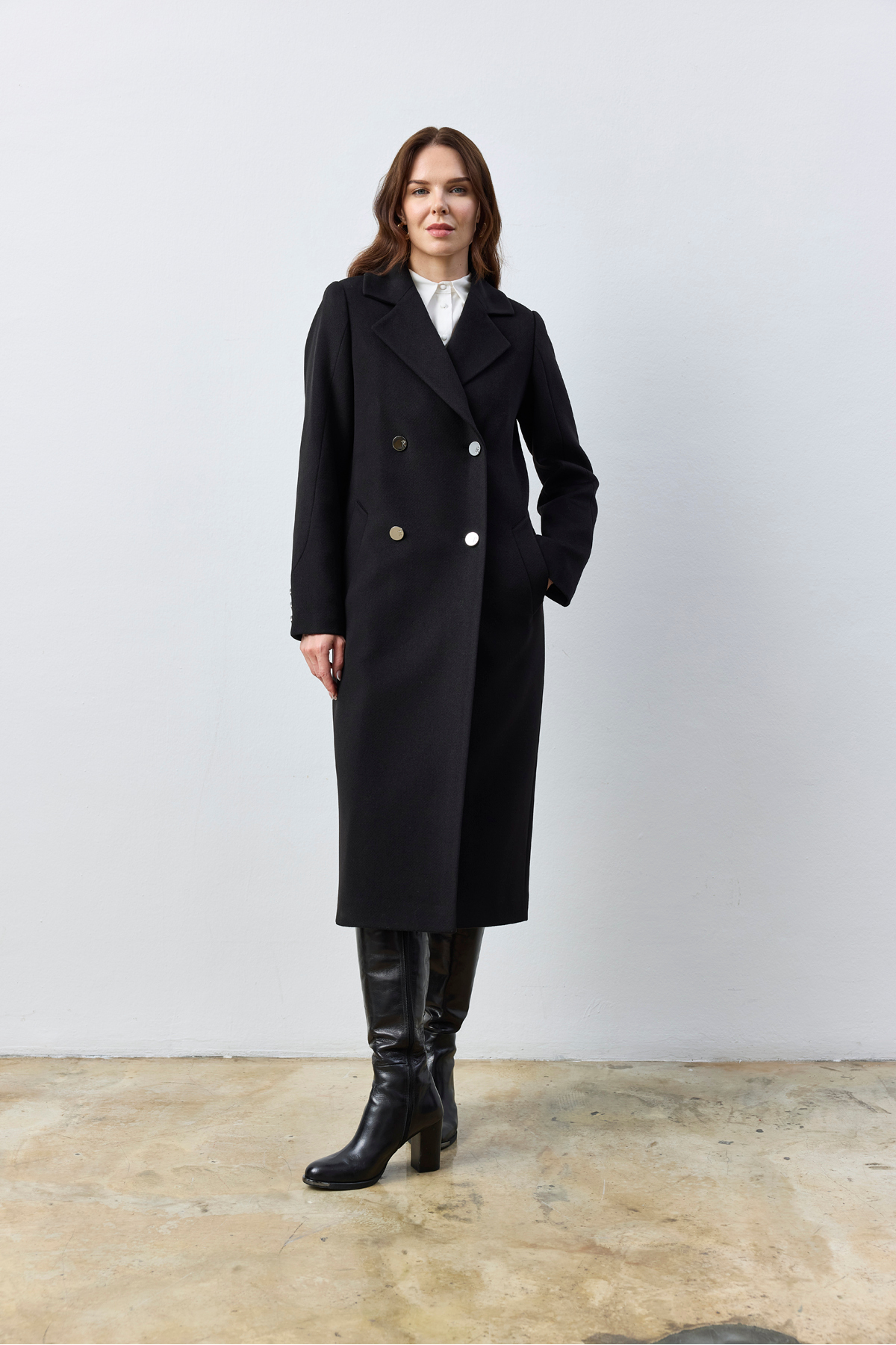 Kent  Uzun Siyah Kaşe Kaban - Görsel 4