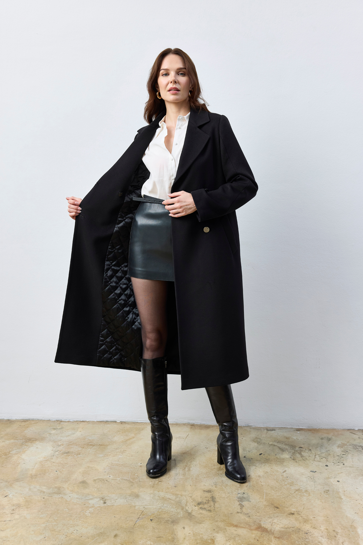 Kent  Uzun Siyah Kaşe Kaban - Görsel 5