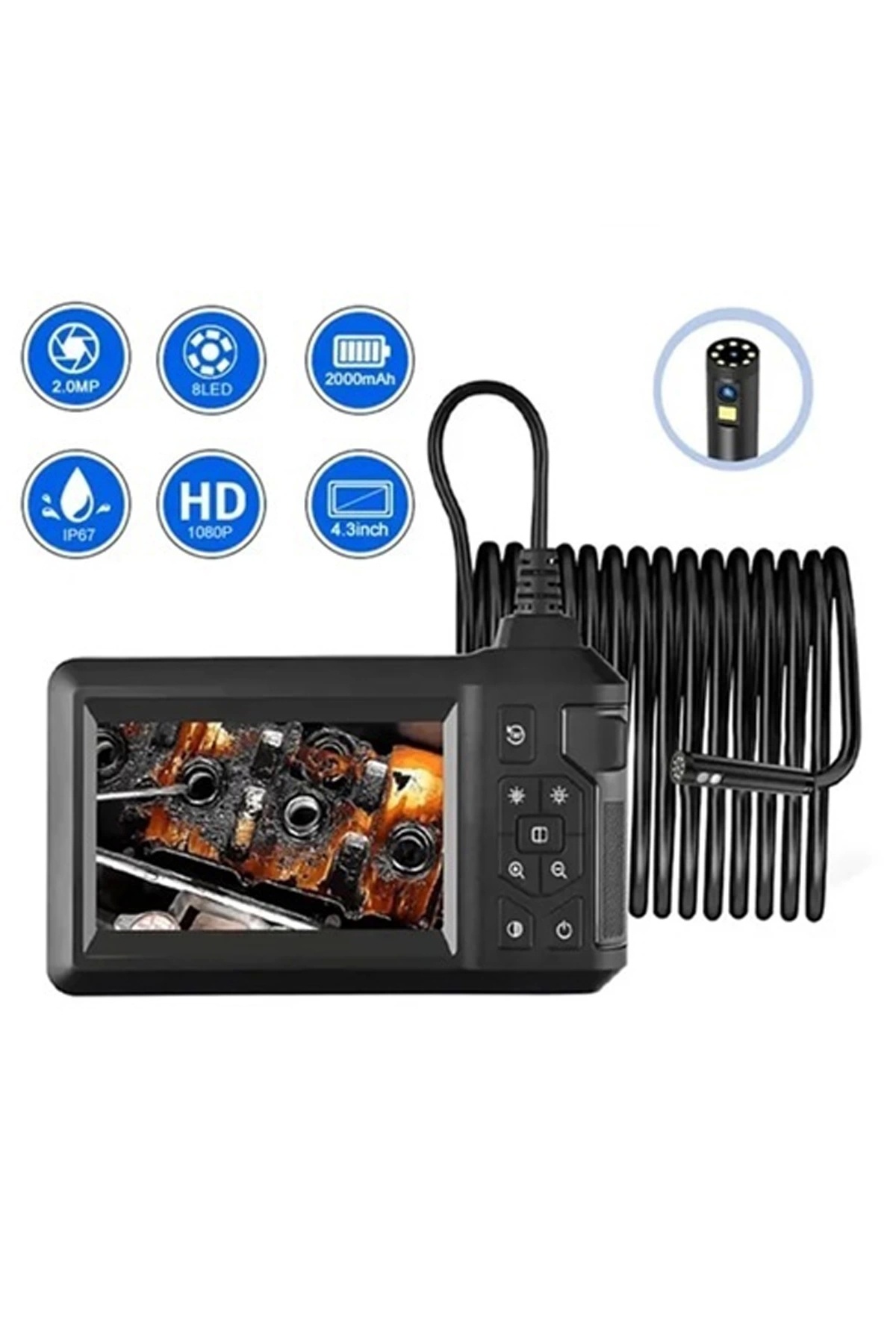 Vothoon Vtn-009 Ekranlı Çift kameralı 20 Metre Sert Kablo Yılan Endoskop Kamera 8 mm 4.3 ınc