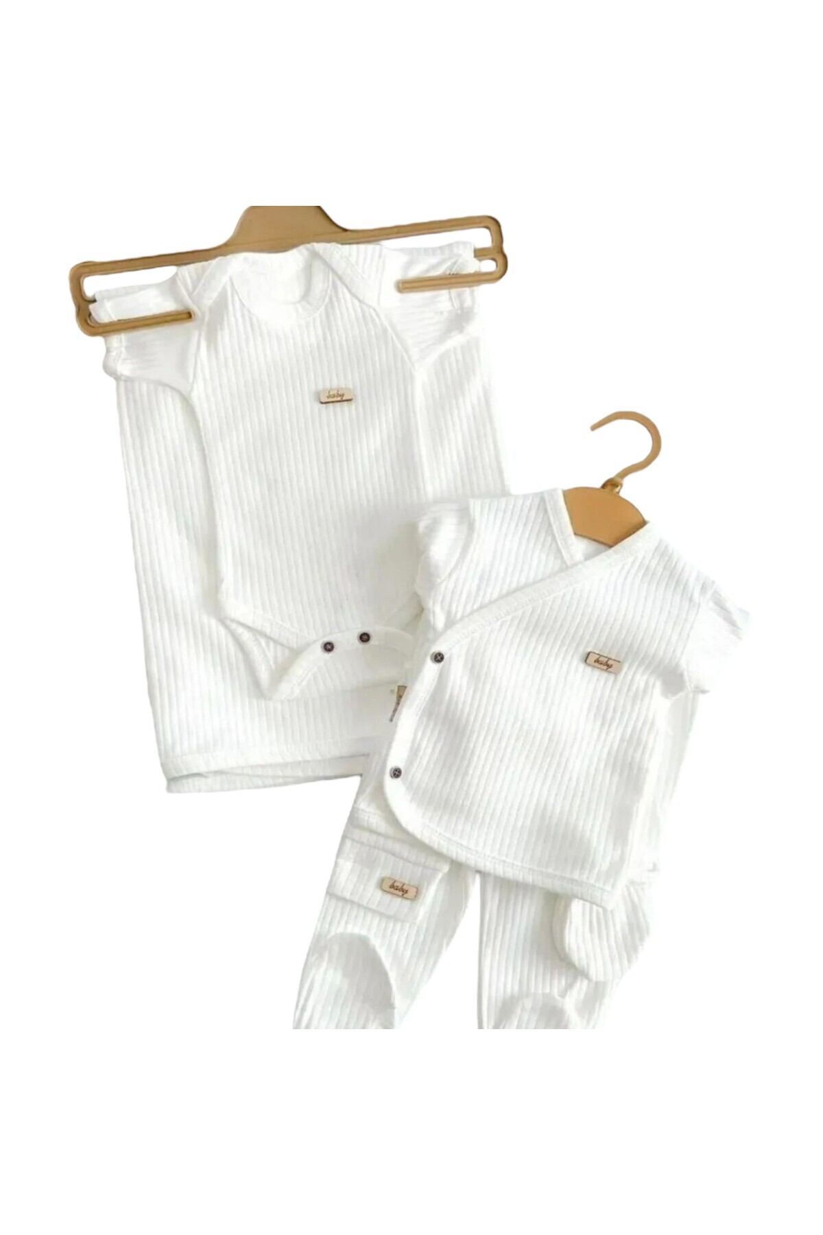 BYS BABY FASHION % 100 Organik Pamuklu Raporlu Kumaş 7'li Yenidoğan Kız - Erkek Bebek Hastane Çıkış Seti fotoğrafı 3 (önizleme)