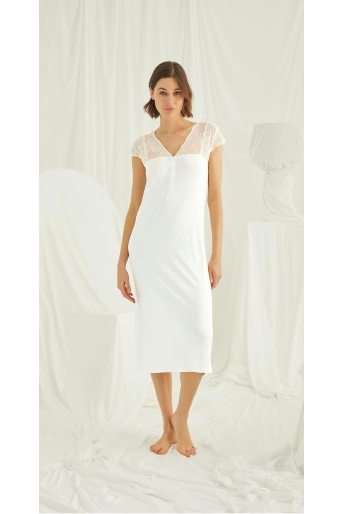 NightLove Monamise Dantelli Önü Düğmeli Gecelik 18407