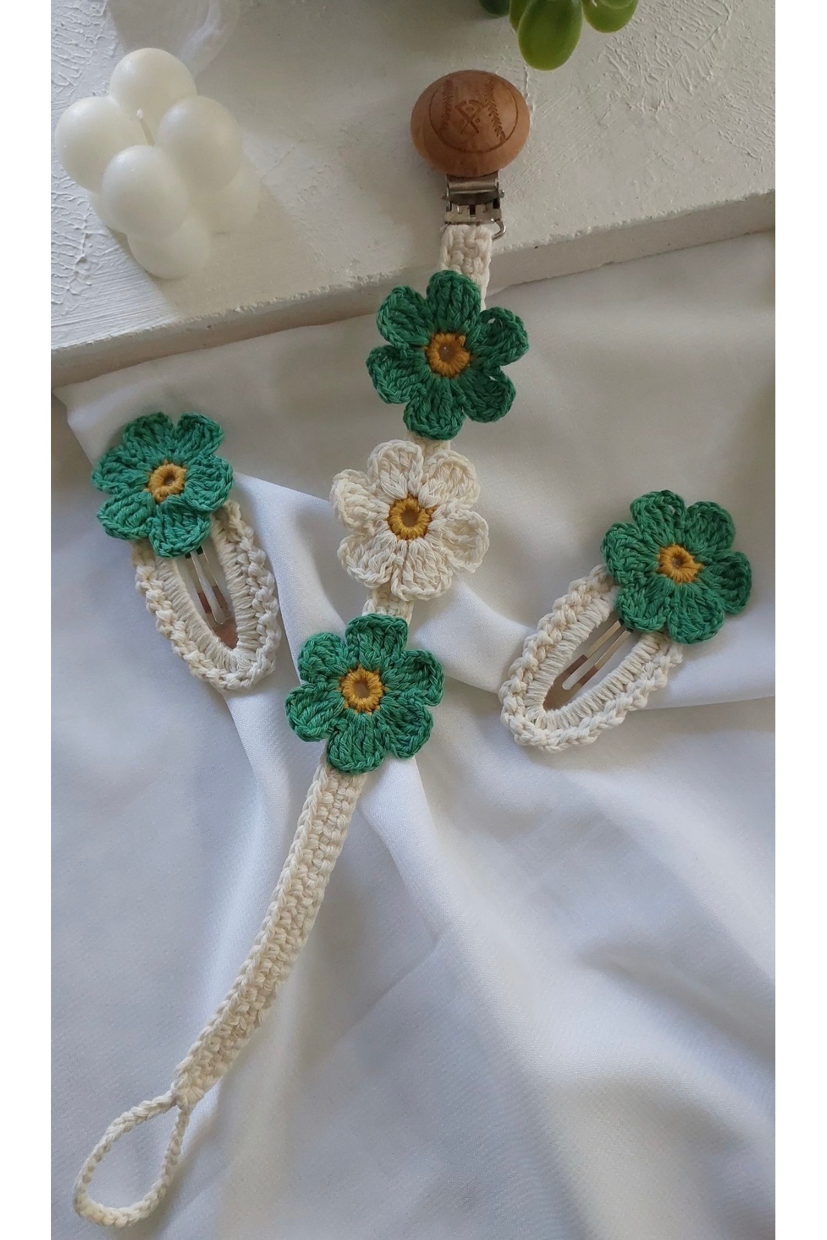 efecco Papatya Emzik Zinciri /Askısı ve Toka Seti Doğal Iplerden Yeni Koleksiyon