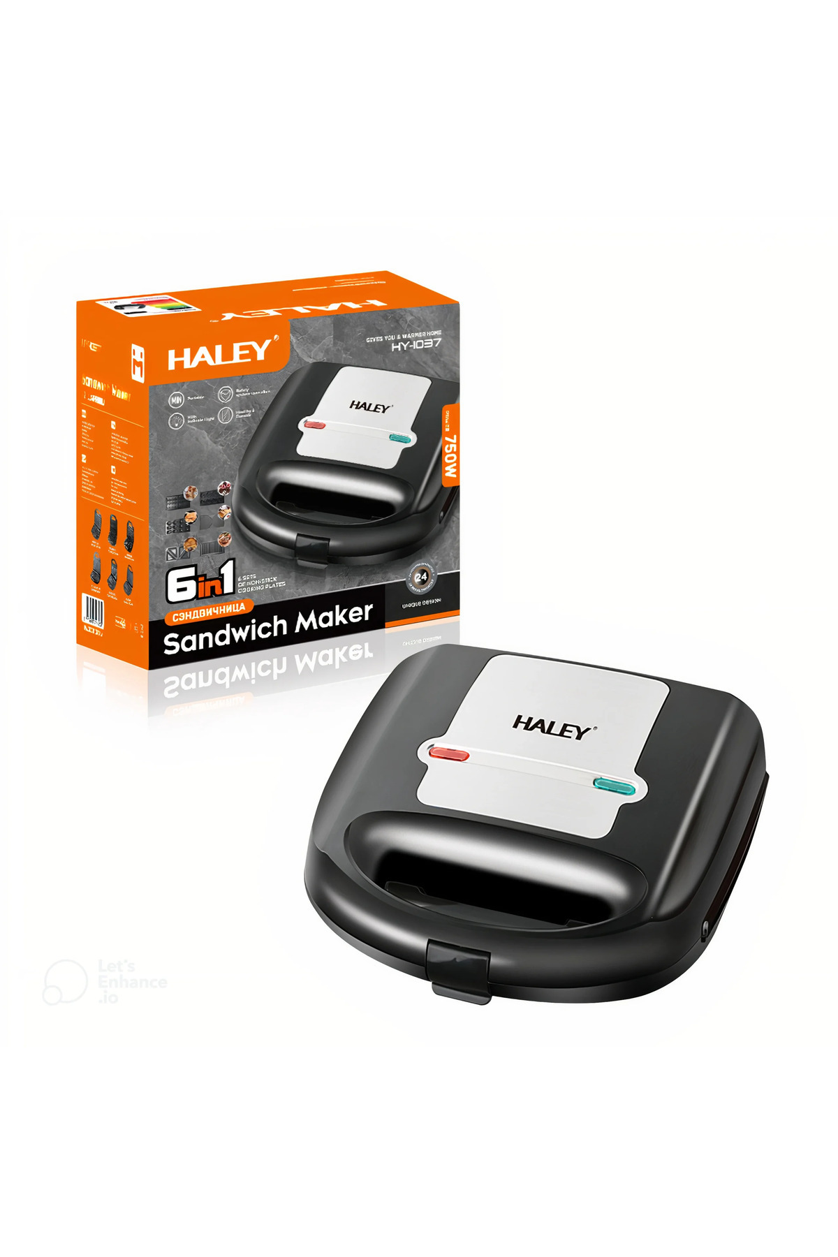 HALEY-Sandwich Maker HY-1037, 750W, 6 in 1, Removable Plates, Temperature Indicator, Compact Design 1