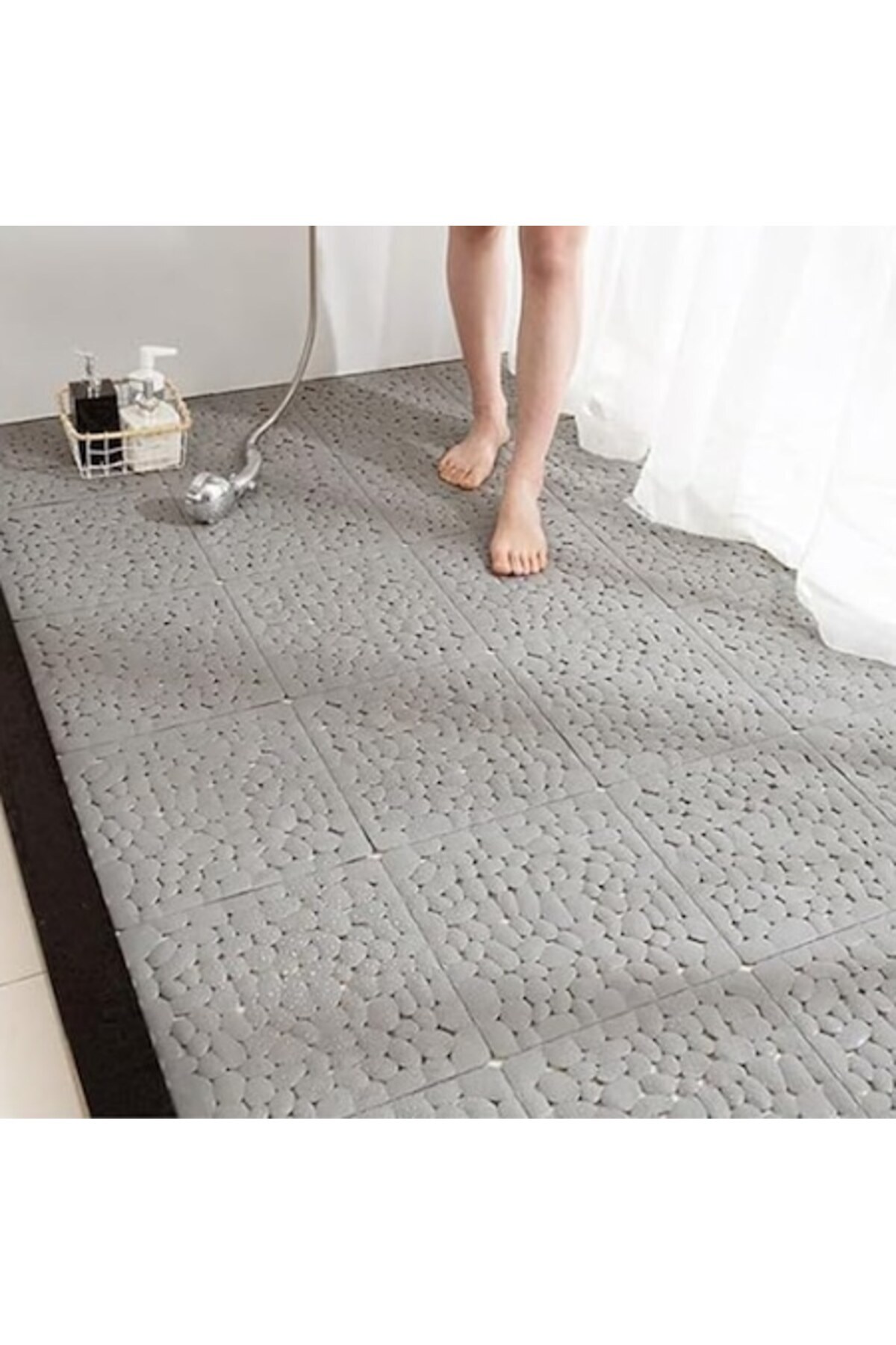 HOZRO-Set 2 Antislip Mats HOZRO, Modular Design with Stone Texture, Grey 1