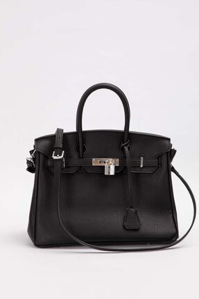 Levidor Siyah Gümüş Kilit Aksesuar Detaylı El Çantası
