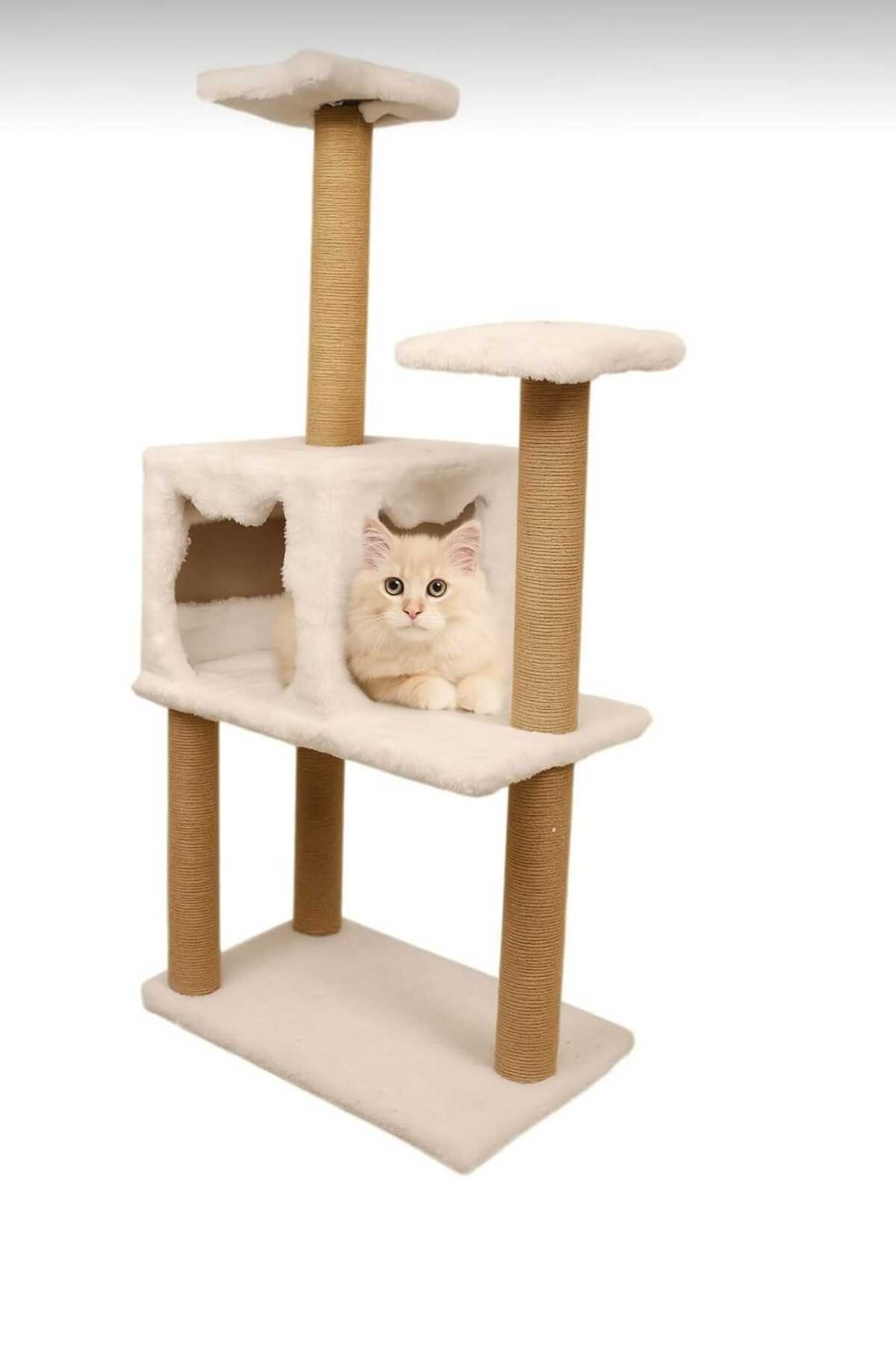 Montbell Lüx Kedi Tırmalama Platformu ve Üç Katlı Yuvalı Kedi Oyun Evi
