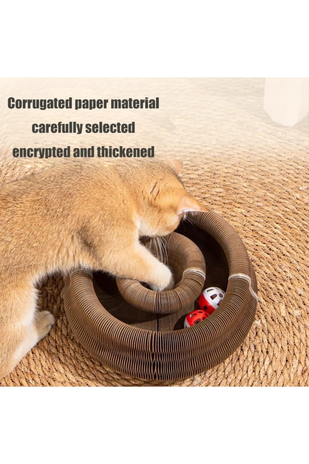 TİNEKE-Accordion Cat Scratching Toy, Scratching Board with Rattle Bell Ball and Catnip Gift 4
