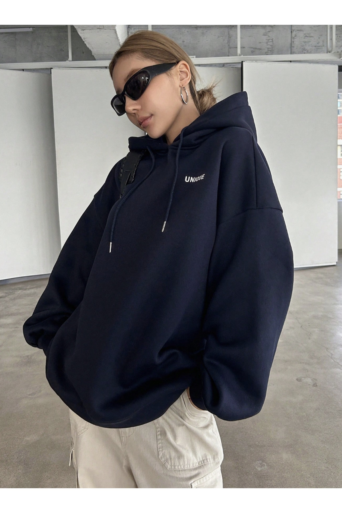 COHERENT Yeni Sezon - Unisex Kadın/Erkek UNIQUE Özel Baskılı Renkli Oversize KAPÜŞONLU Pamuklu Sweatshirt görsel 2