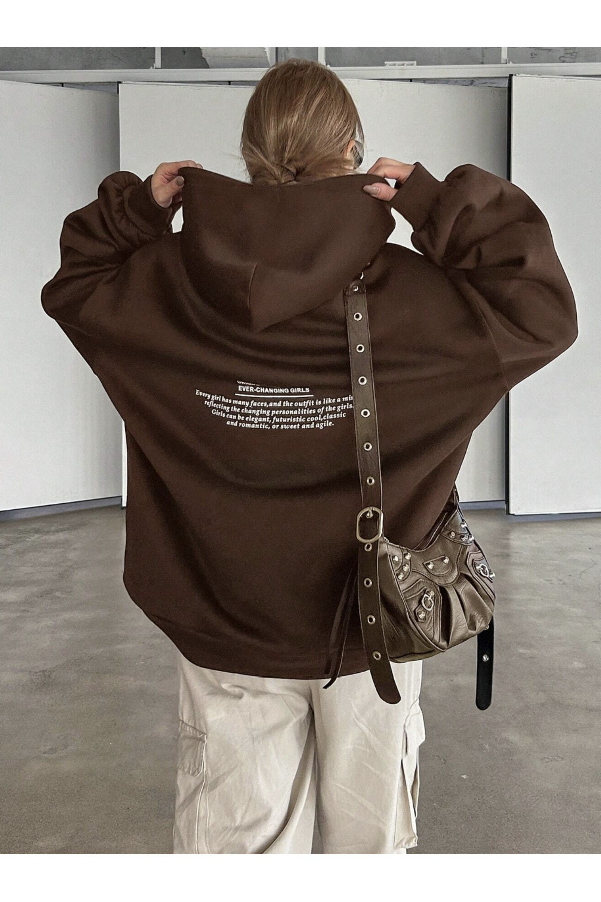COHERENT Unisex Kadın/Erkek UNIQUE Özel Baskılı Renkli Oversize KAPÜŞONLU Pamuklu Sweatshirt görsel 4