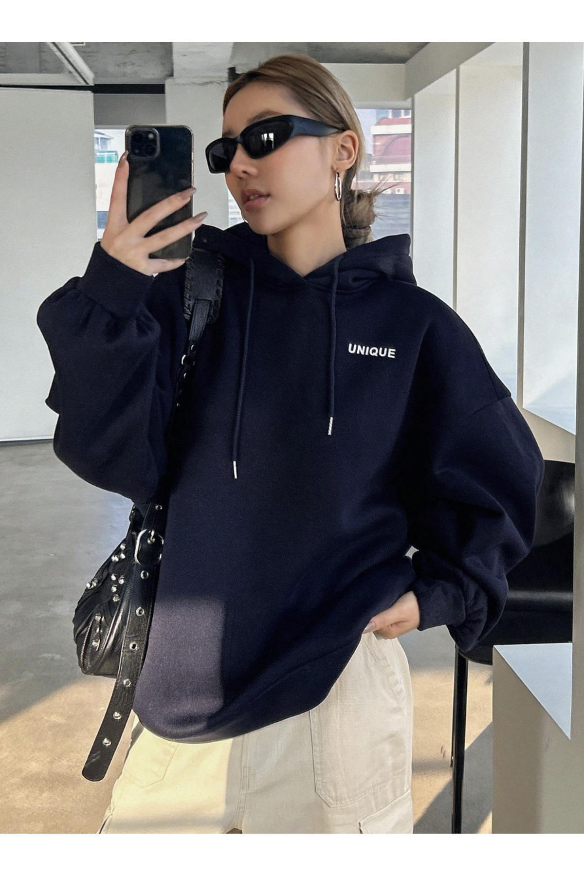 COHERENT Yeni Sezon - Unisex Kadın/Erkek UNIQUE Özel Baskılı Renkli Oversize KAPÜŞONLU Pamuklu Sweatshirt görsel 6