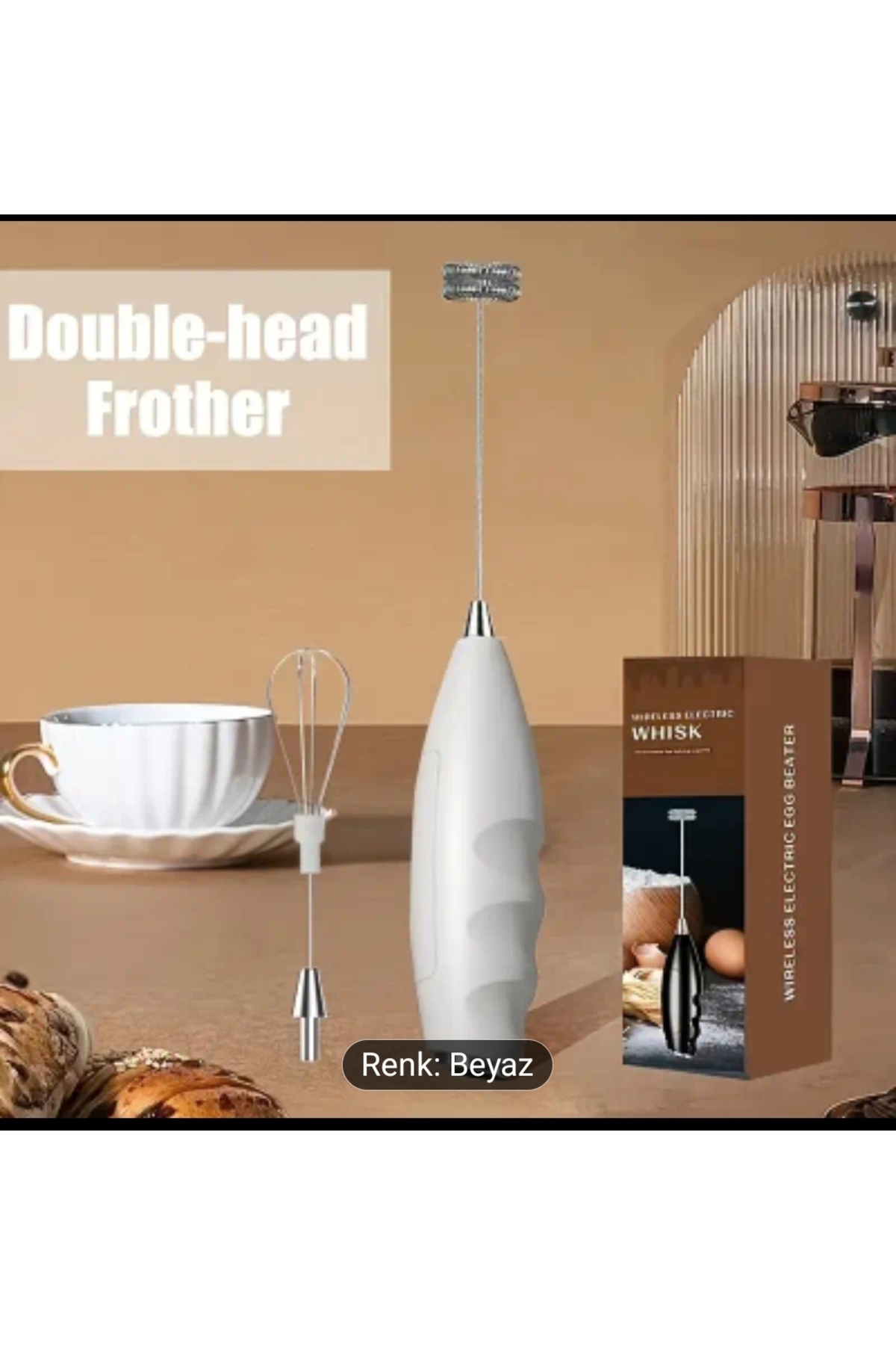 ORGANICYOU JLEYANG Mini Elektrikli El Whisk, Pille Çalışan Krem Yumurta Pişirme Köpük Yapıcı, Çift Başlı BEYAZ