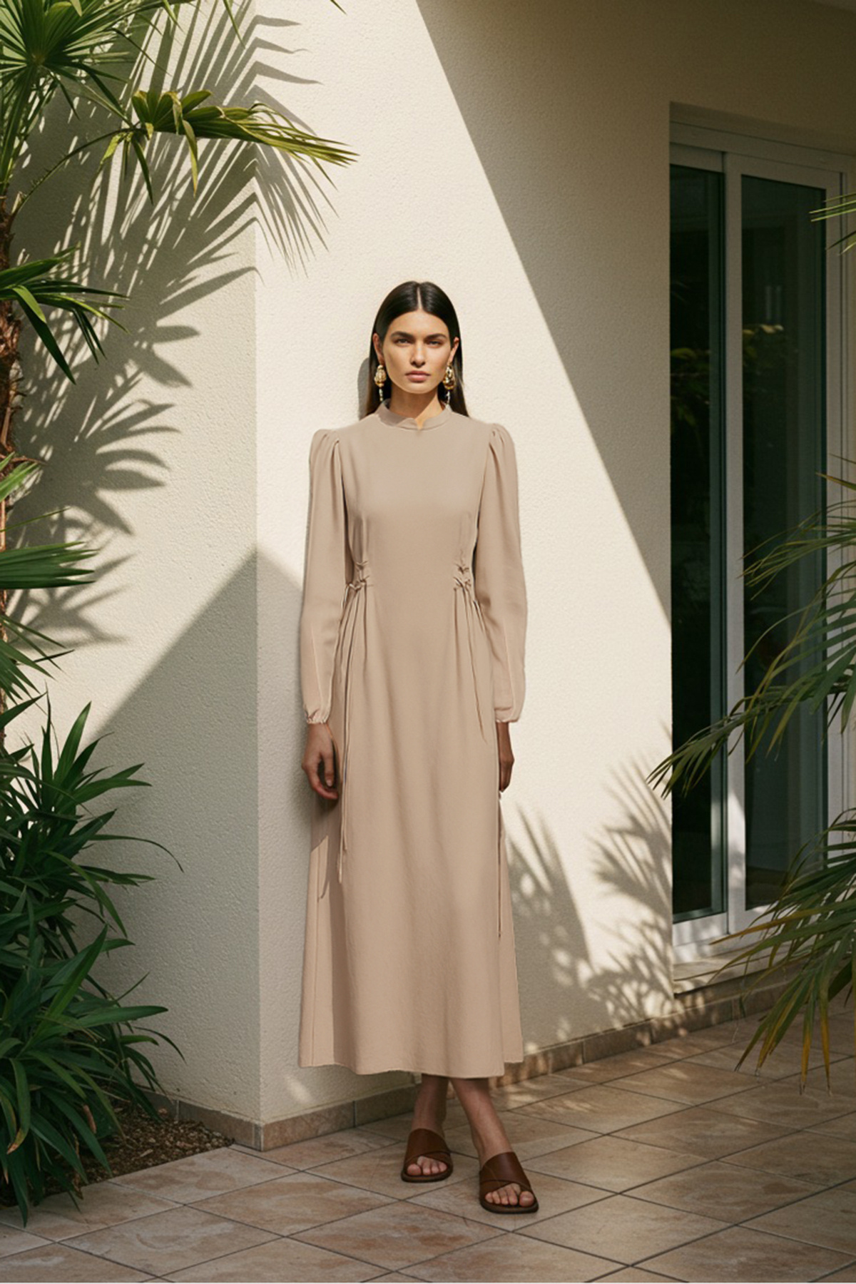 Trendyol Modest Sukienka Stone Judge Collar Waist Brit Aerobin Woven TCTSS25E...