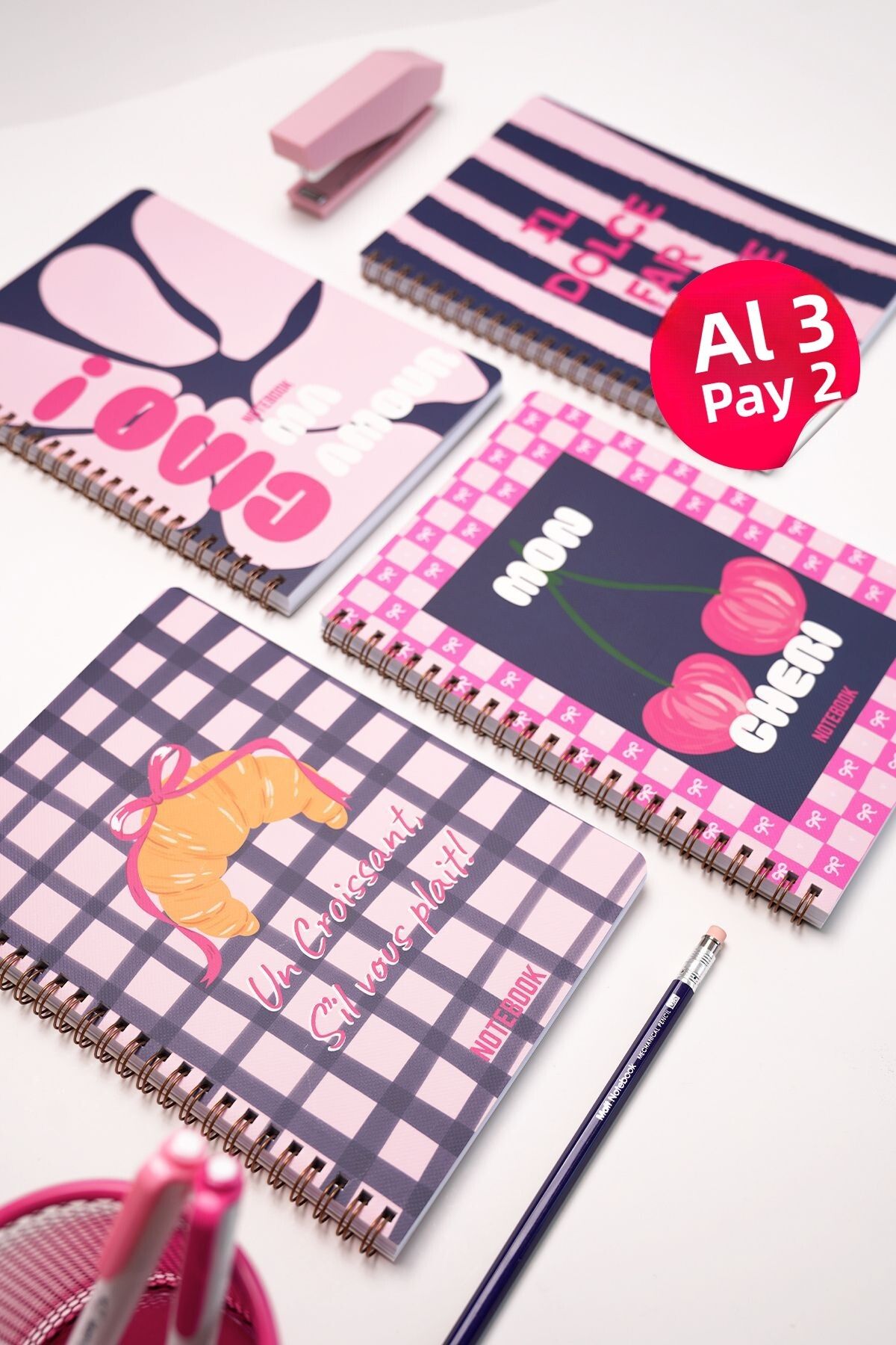 Matt Notebook-دفتر مدرسي حلزوني مقاس A5 80 ورقة، مجموعة من 4 - مربعات 1