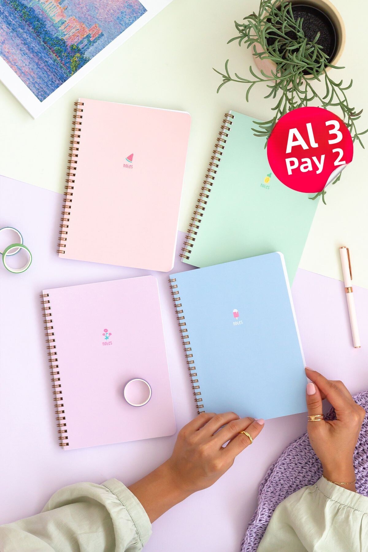 Matt Notebook-دفتر مدرسي حلزوني مقاس A5 80 ورقة، مجموعة من 4 - مربعات 1