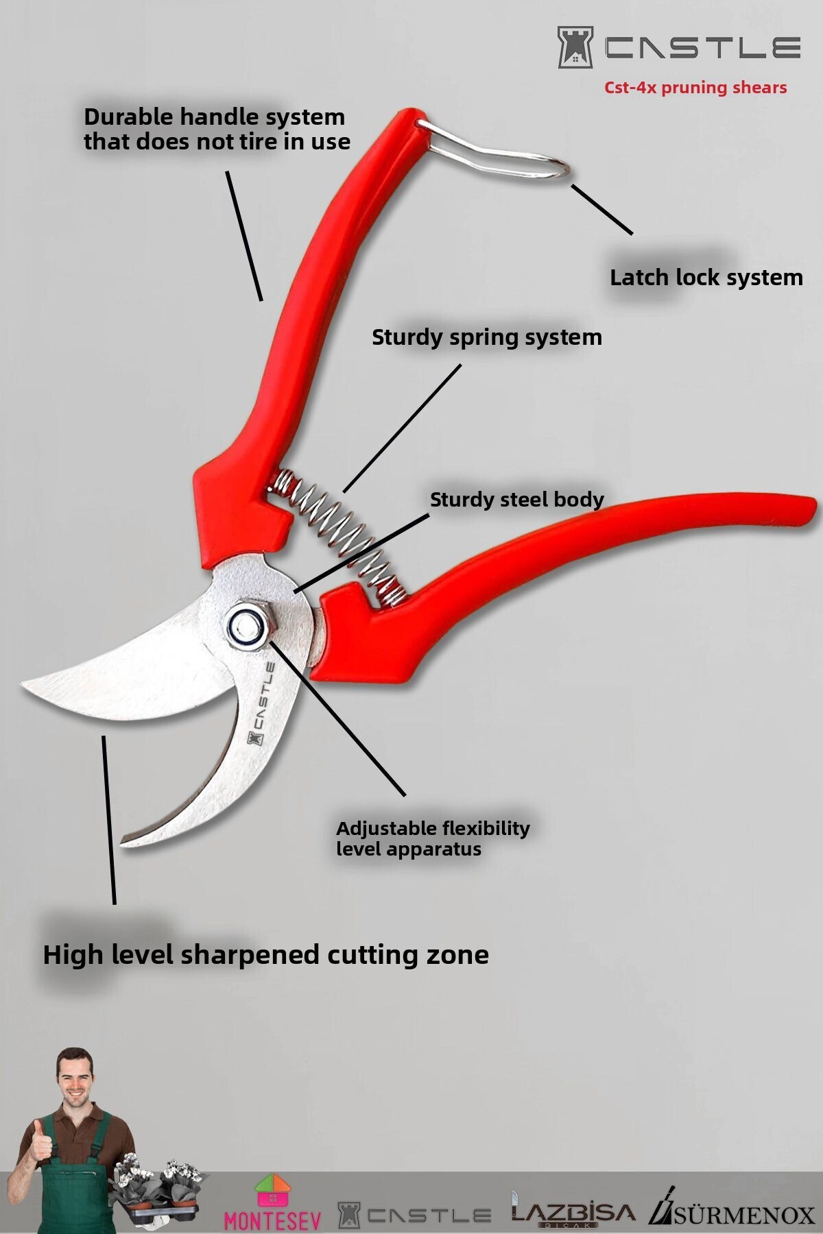 LAZBİSA-Castle Cst-18X Pruning Shears, Pruning Saw and Grafting Knife Blade Garden Set, Set of 3 2