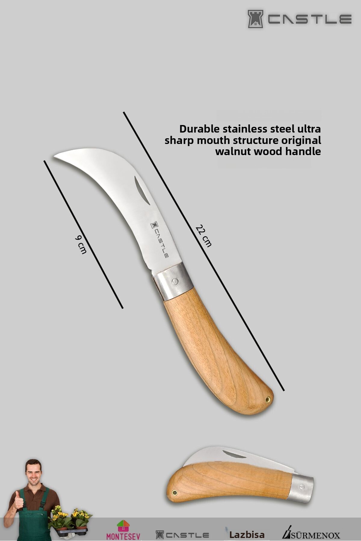 LAZBİSA-Castle Cst-18X Pruning Shears, Pruning Saw and Grafting Knife Blade Garden Set, Set of 3 5