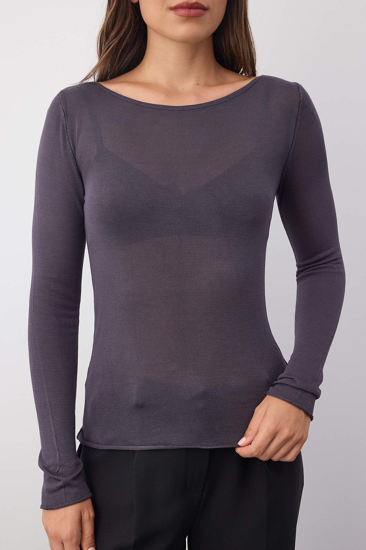Trendyolmilla  Wardrobe Essentials Antrasit Basic İnce Triko Kazak | TWOAW26KZ00112 - Görsel 3