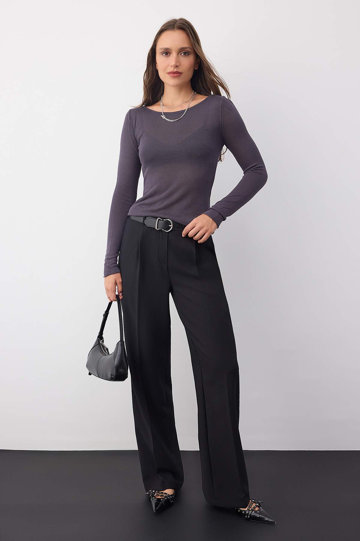 Trendyolmilla  Wardrobe Essentials Antrasit Basic İnce Triko Kazak | TWOAW26KZ00112 - Görsel 2