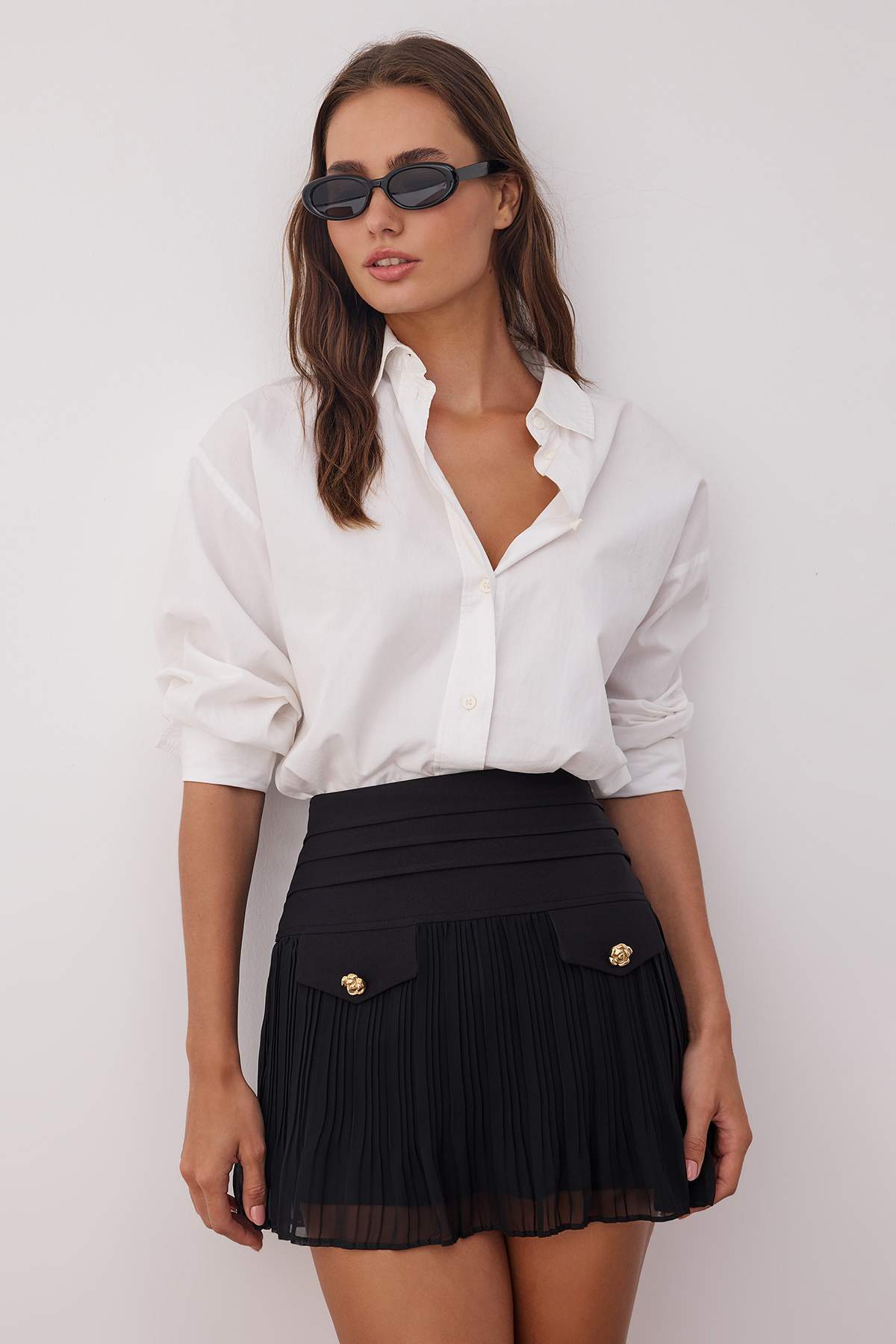 Trendyolmilla  Siyah Astarlı Piliseli Dokuma Mini Şifon Etek TWOAW26ET00055 - Görsel 2