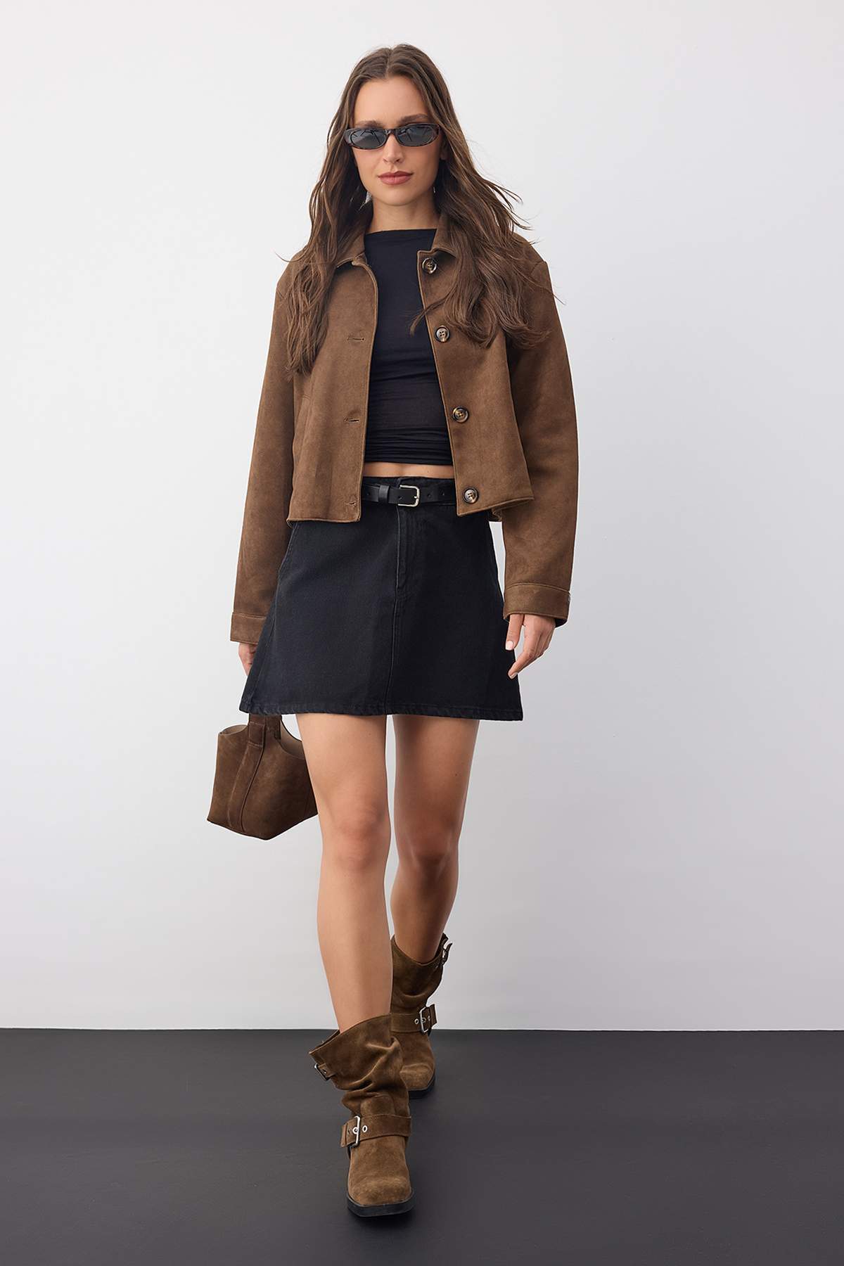 Trendyolmilla  More Sustainable Siyah More Sustainable Kemer Detaylı Denim Etek TWOAW26ET00027 - Görsel 5