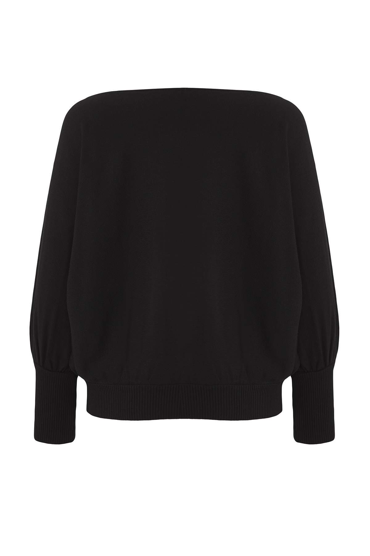 Trendyolmilla  Siyah Geniş Kalıp Yarasakol Kayık Yaka Triko Kazak TWOAW26KZ00198 - Görsel 6