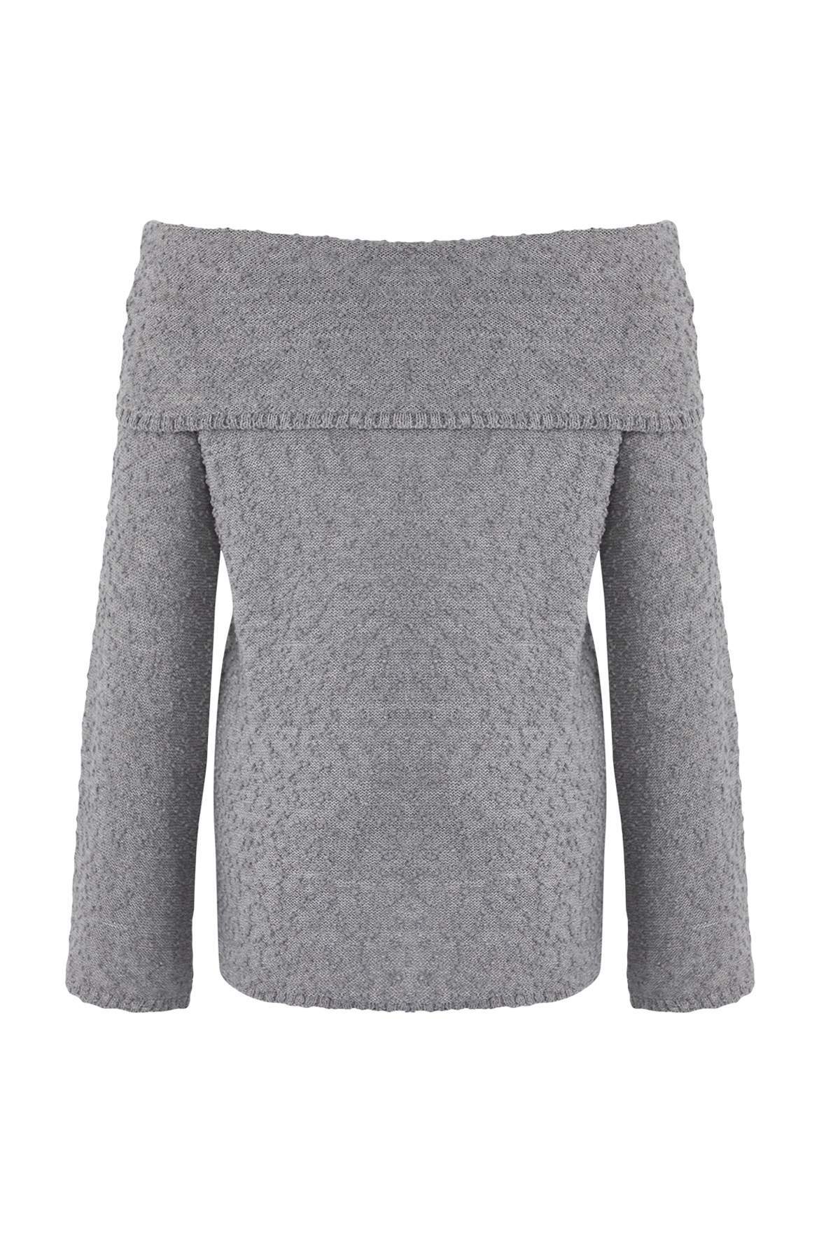 Trendyolmilla  Antrasit Dokulu Carmen Yaka Triko Kazak TWOAW26KZ00210 - Görsel 6