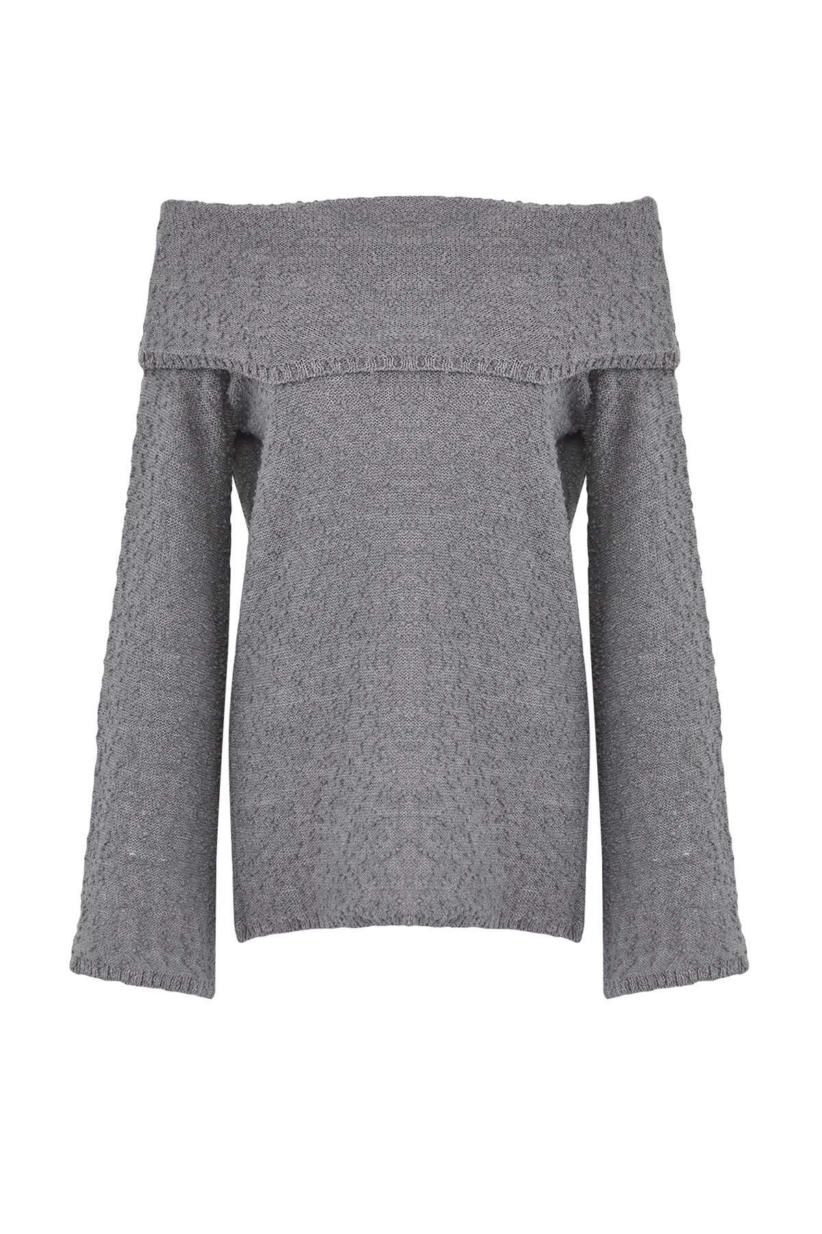 Trendyolmilla  Antrasit Dokulu Carmen Yaka Triko Kazak TWOAW26KZ00210 - Görsel 5