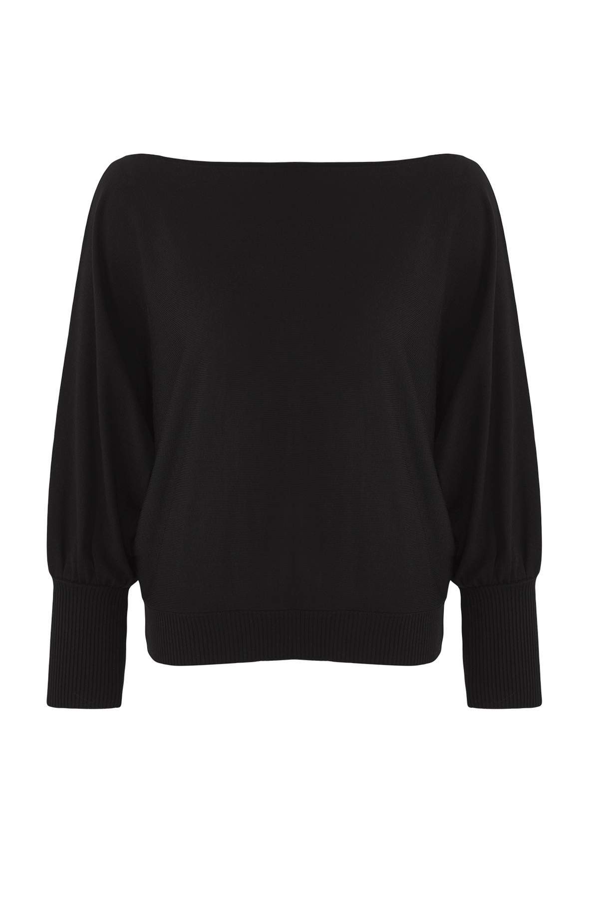 Trendyolmilla  Siyah Geniş Kalıp Yarasakol Kayık Yaka Triko Kazak TWOAW26KZ00198 - Görsel 5