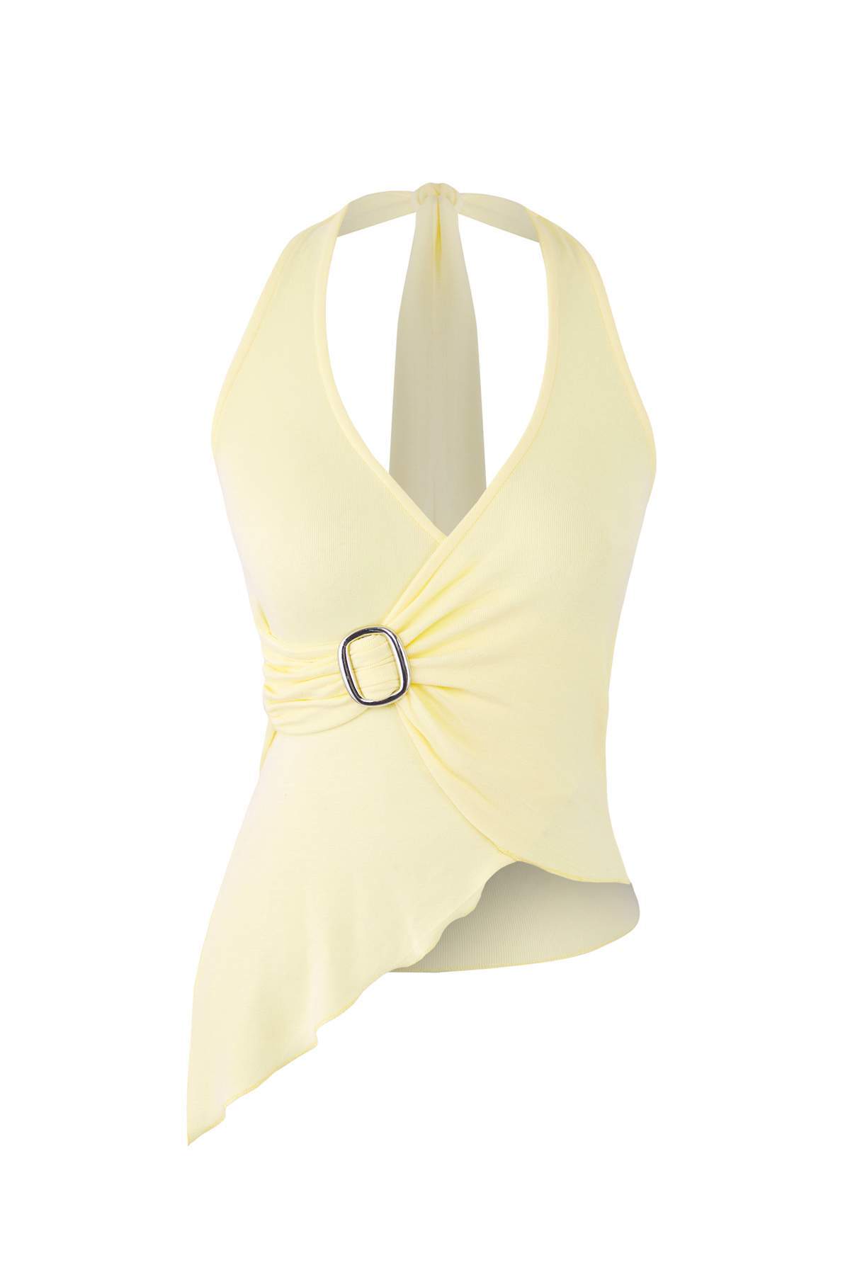 Trendyolmilla  Açık Sarı Kruvaze Yaka Aksesuar Detaylı Örme Party Bluz TPRSS25BZ00048 - Görsel 5