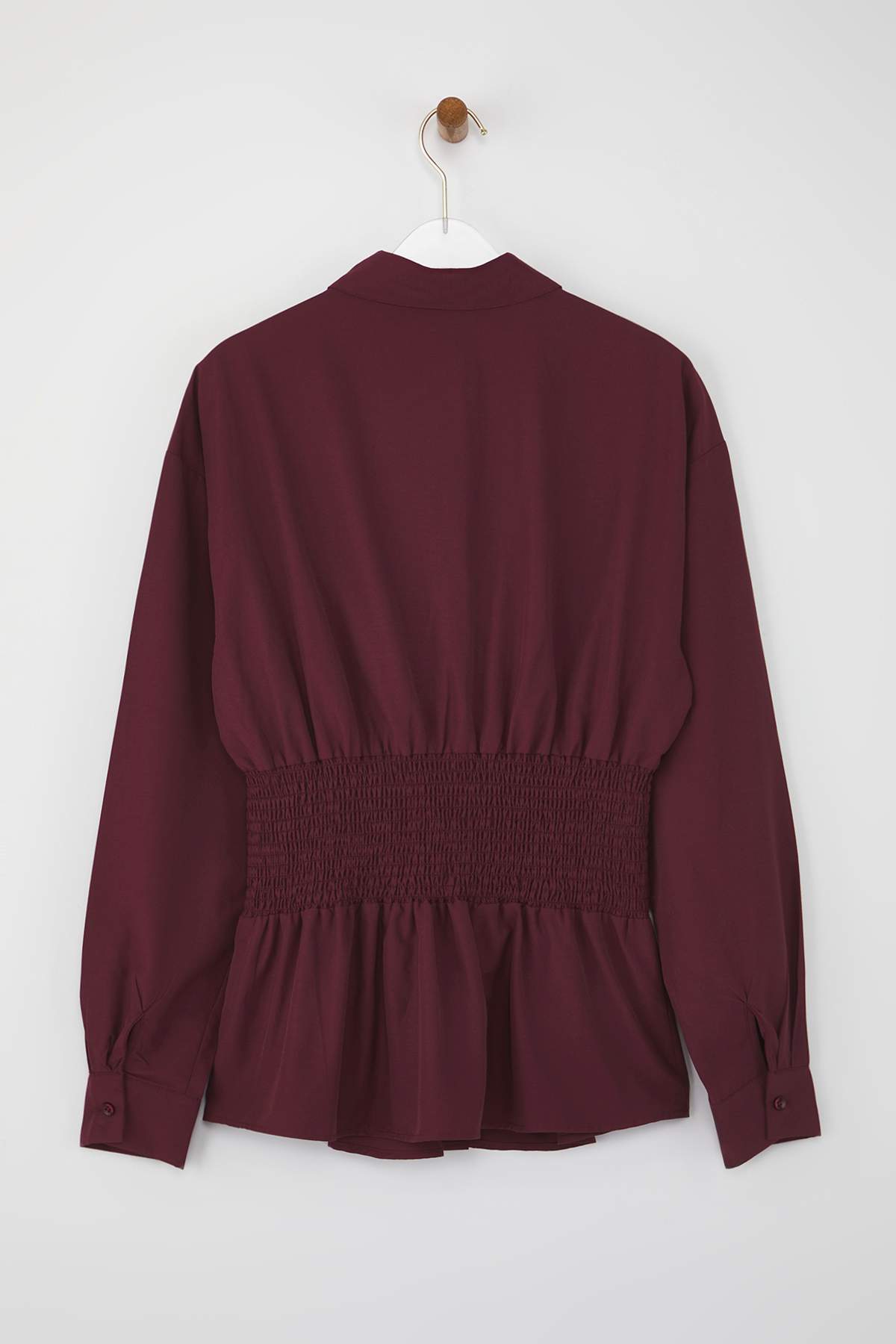 Trendyolmilla  Bordo Bele Oturan Gipe Detaylı Gömlek TWOAW26GO00008 - Görsel 7