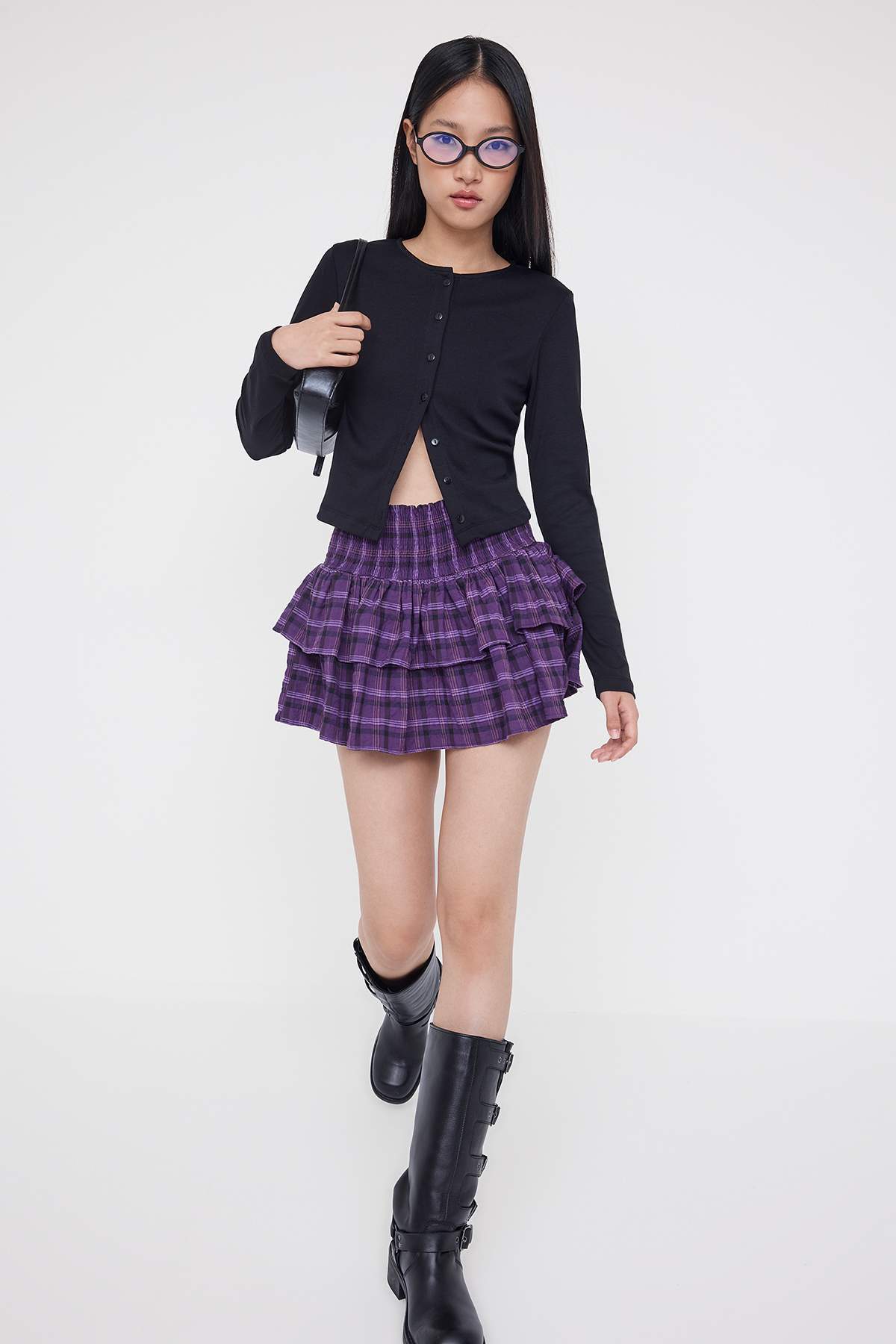 Trendyolmilla  Teen Mor Ekoseli Pilili Etek Görünümlü Mini Şort & Bermuda TWOAW26SR00039