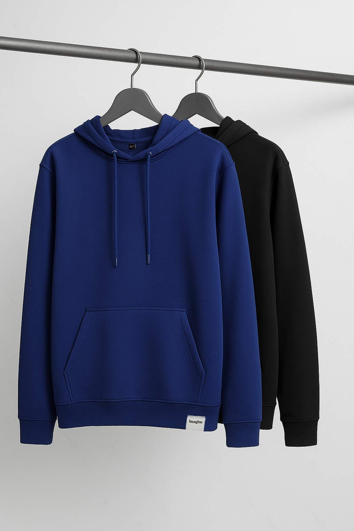 Trendyolmilla  Siyah-Lacivert 2'li Paket Kapüşonlu Regular Kesim İçi Polarlı Sweatshirt TMNAW24SW00000 - Görsel 7