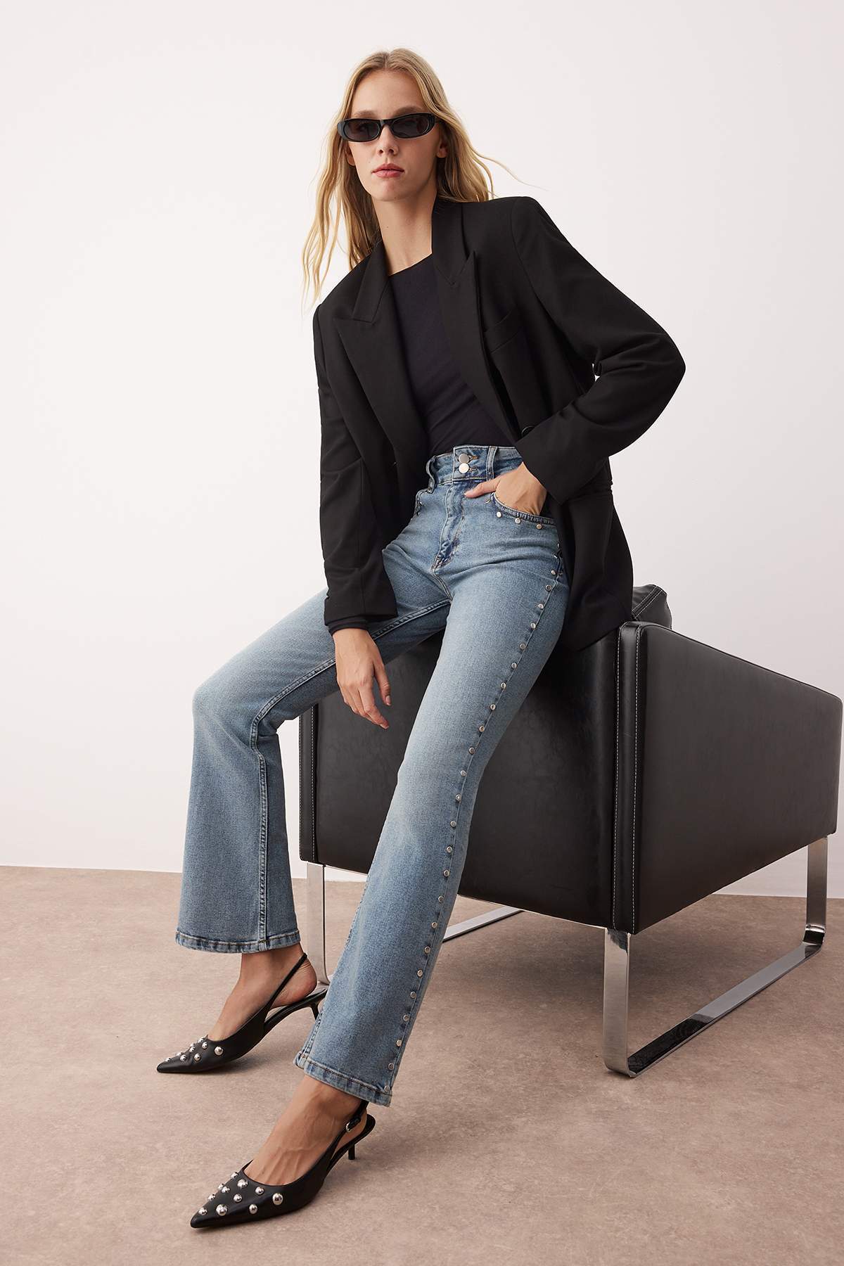 Trendyol Collection Kék Trok részletesen kidolgozott, magas derekú, kényelmes...