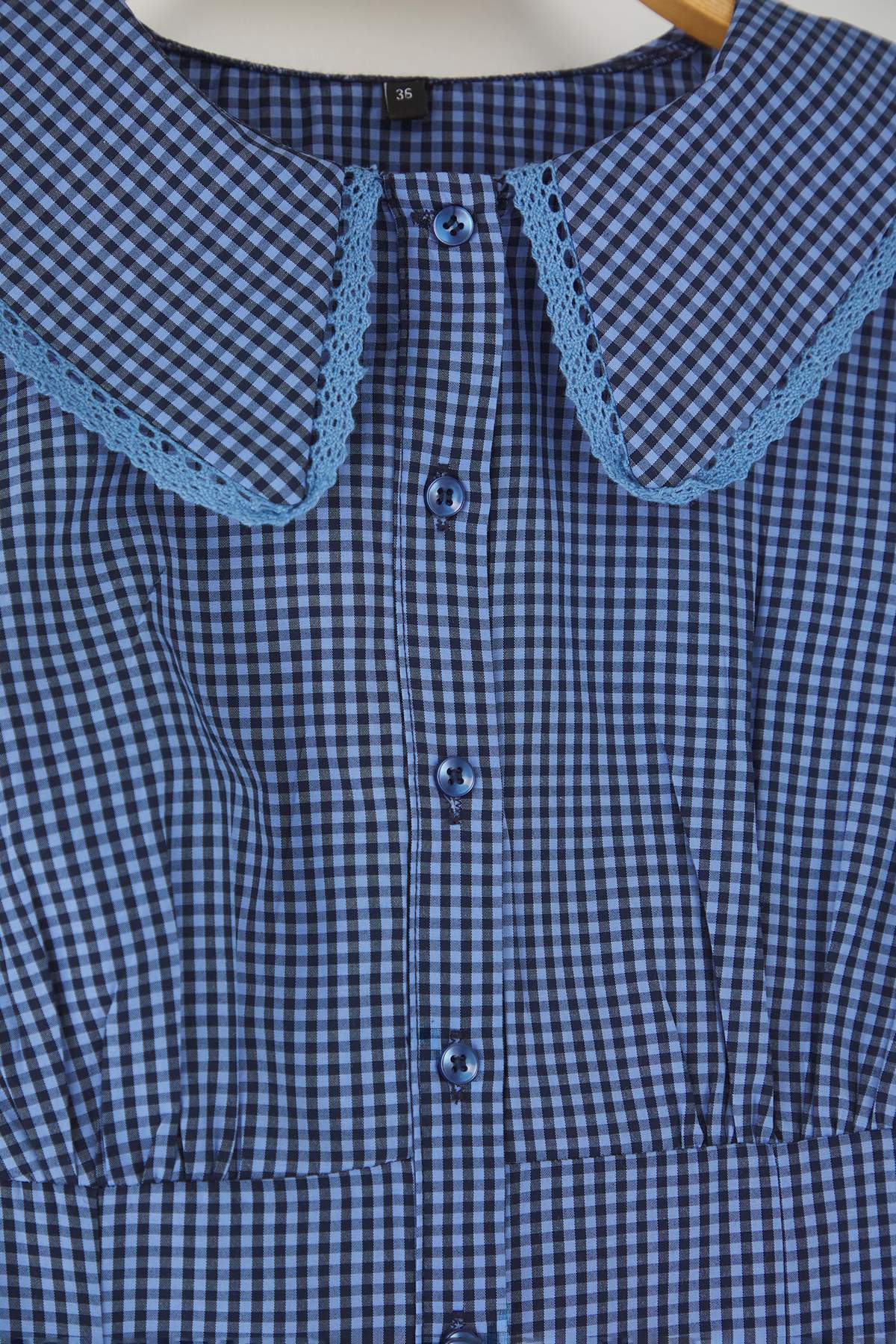 Trendyolmilla  Teen Bebe Yaka Detaylı Kareli Bele Oturan Mavi Gömlek TWOAW26GO00059 - Görsel 8