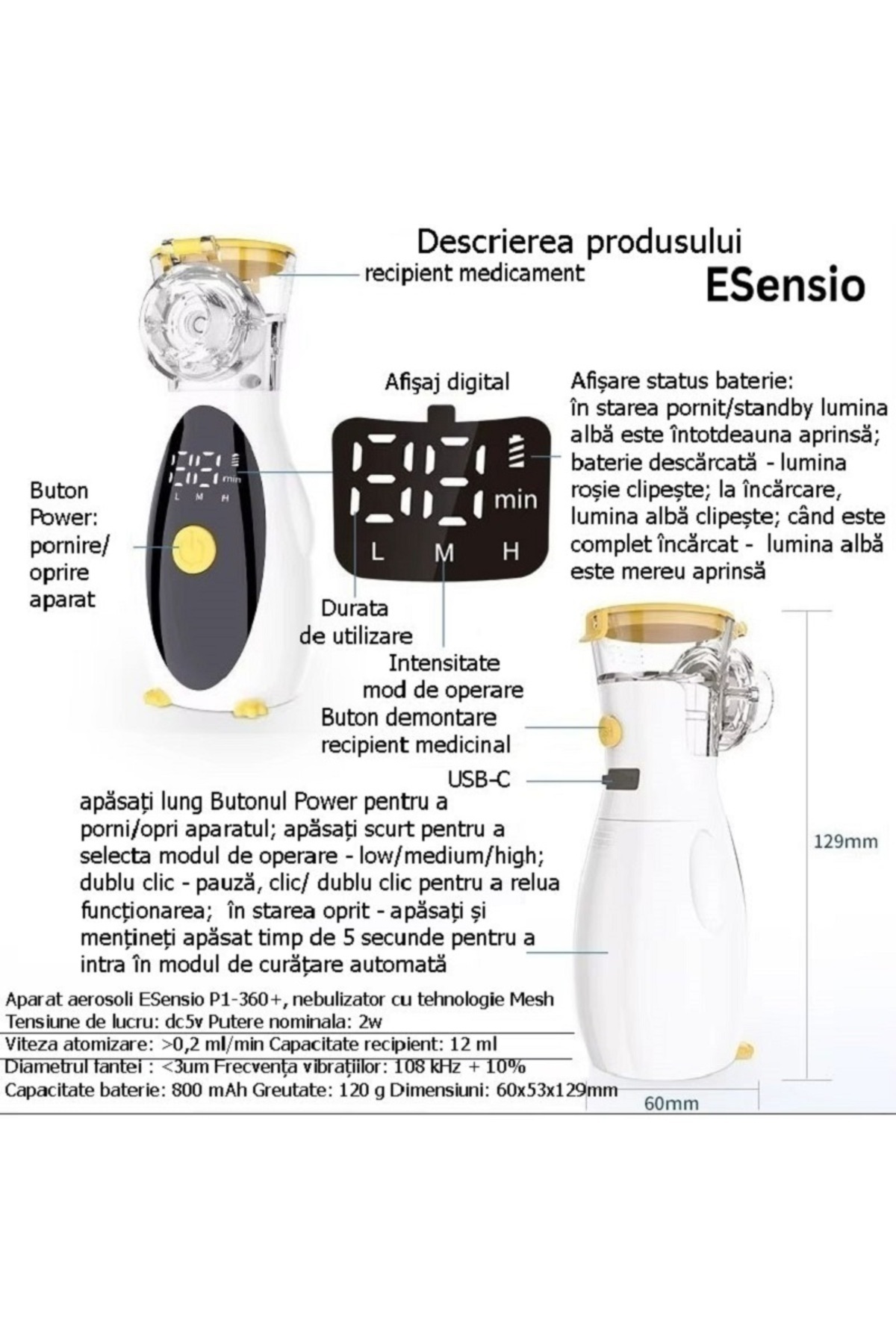 ESensio-P1-360+ Mesh Nebulizer – Mesh Technology Portable, Silent, LED Display, Rechargeable, Masks Included 8