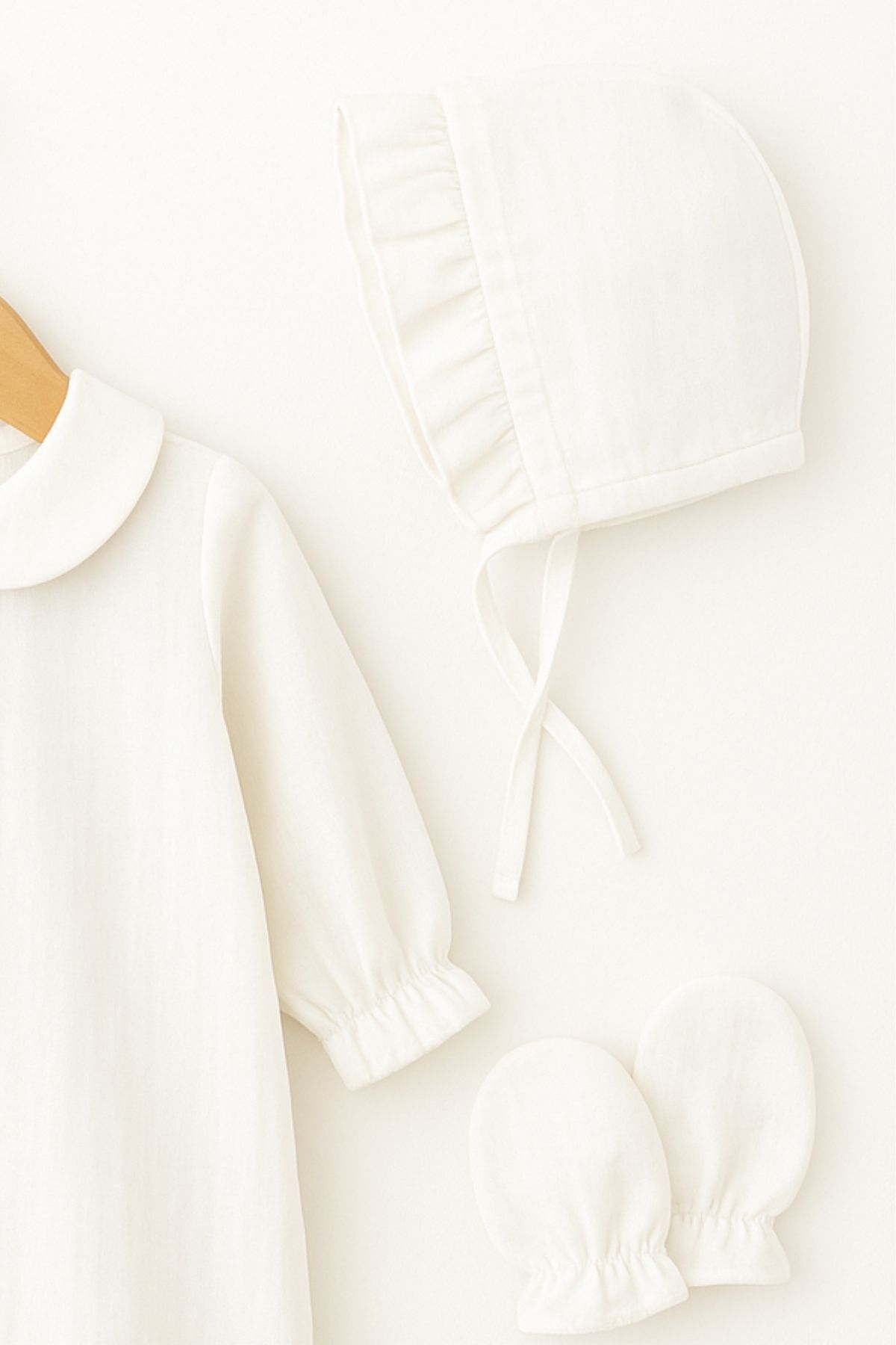 Minytrendy Kız Bebek Yenidoğan Tulum Müslin Şapkalı Eldivenli Hastane Çıkış Takımı Bebek Hediyelik Mevlüt fotoğrafı 3 (önizleme)