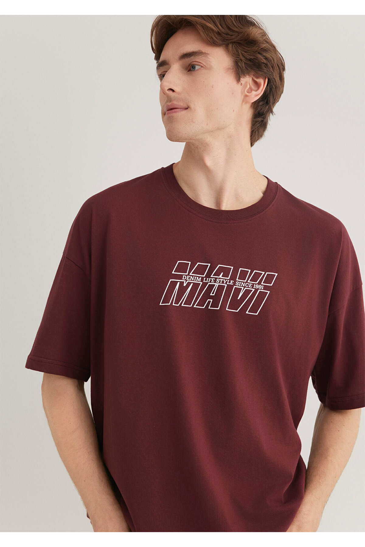 Mavi-Bedrucktes burgunderfarbenes T-Shirt in Übergröße / Weit geschnitten 0611827 -70396 3