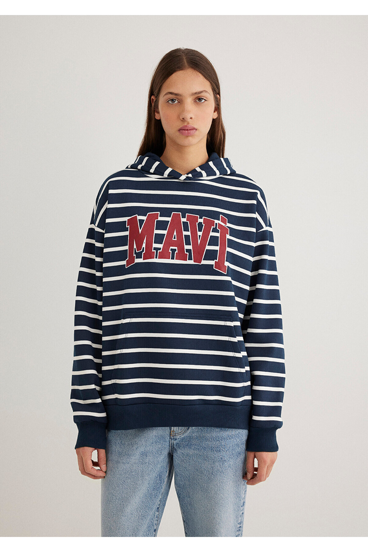 Mavi-Marineblau gestreiftes Sweatshirt mit Logo-Print 1s10118-81518 3