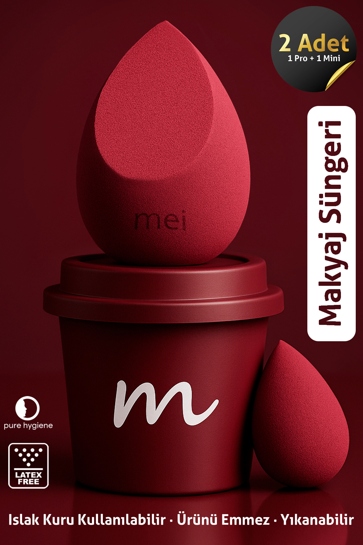 mei Makyaj Süngeri Fondöten Emmeyen Sponge Coffee Cup Hijyenik Merlot Pro 1 Mini