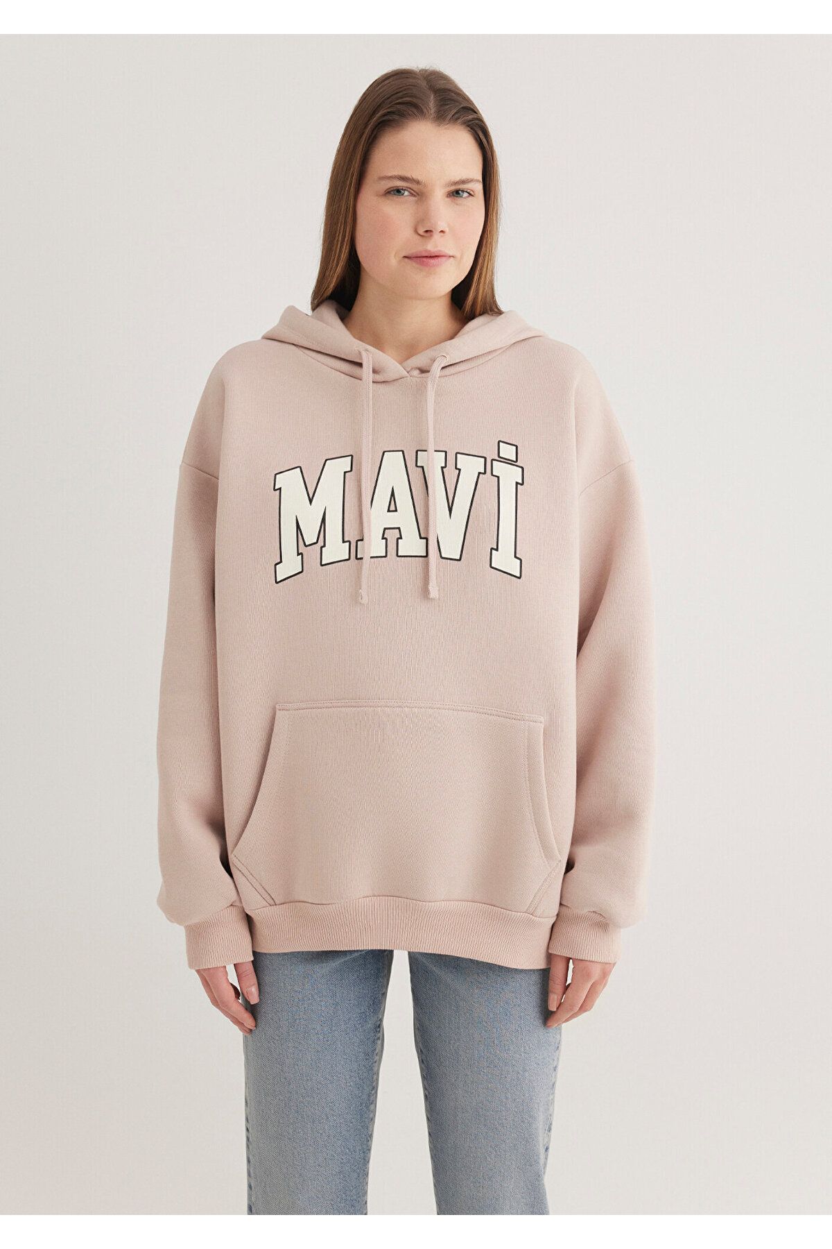 Mavi-Beigefarbenes Sweatshirt mit Kapuze und Logo-Print 1600361 -70043 5