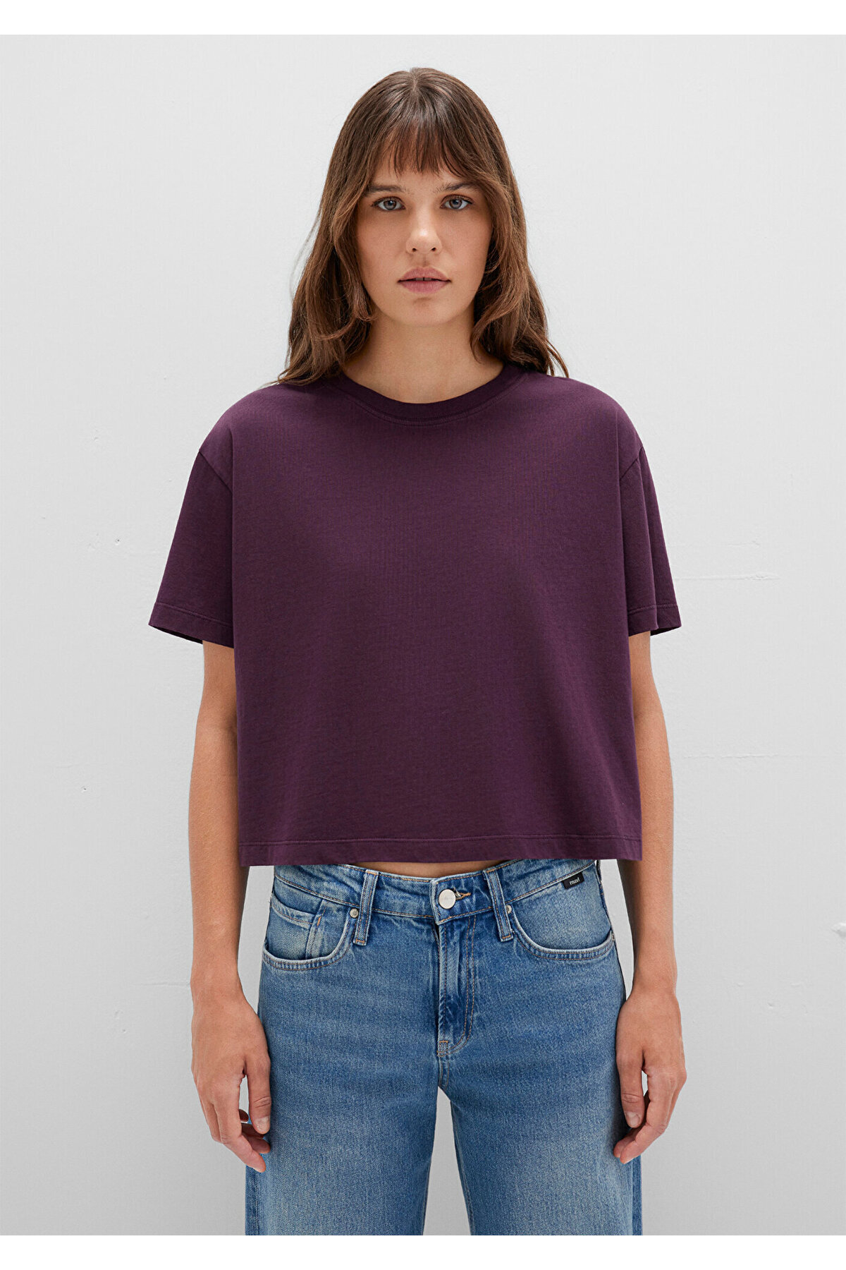 Mavi-Tricou de bază mov cu decolteu rotund, cu croiala lejeră/cu o formă relaxată 1611651 -70635 4