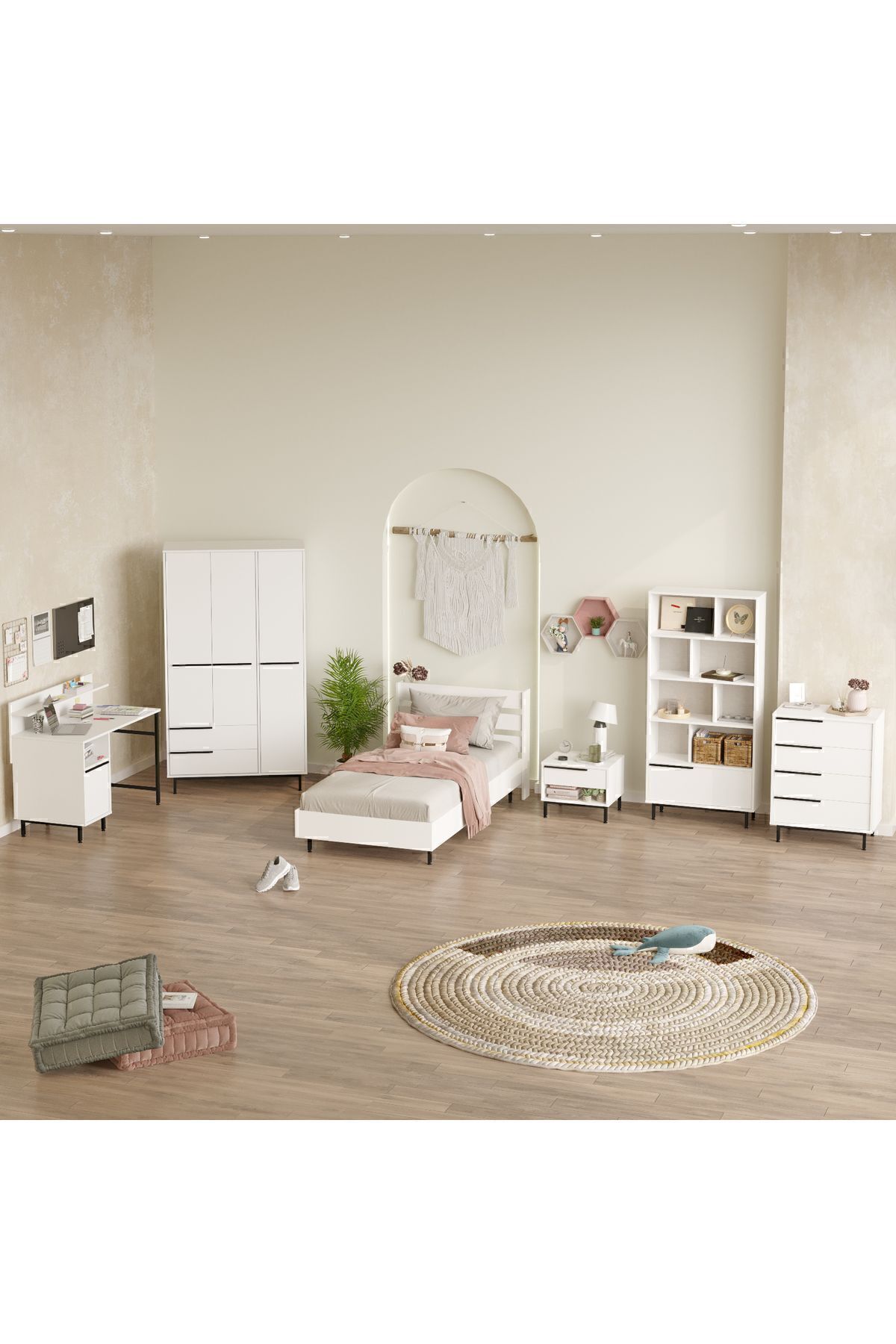 Yurupa Bohem Genç Odası Takımı 6'lı Set Beyaz BOH26-W