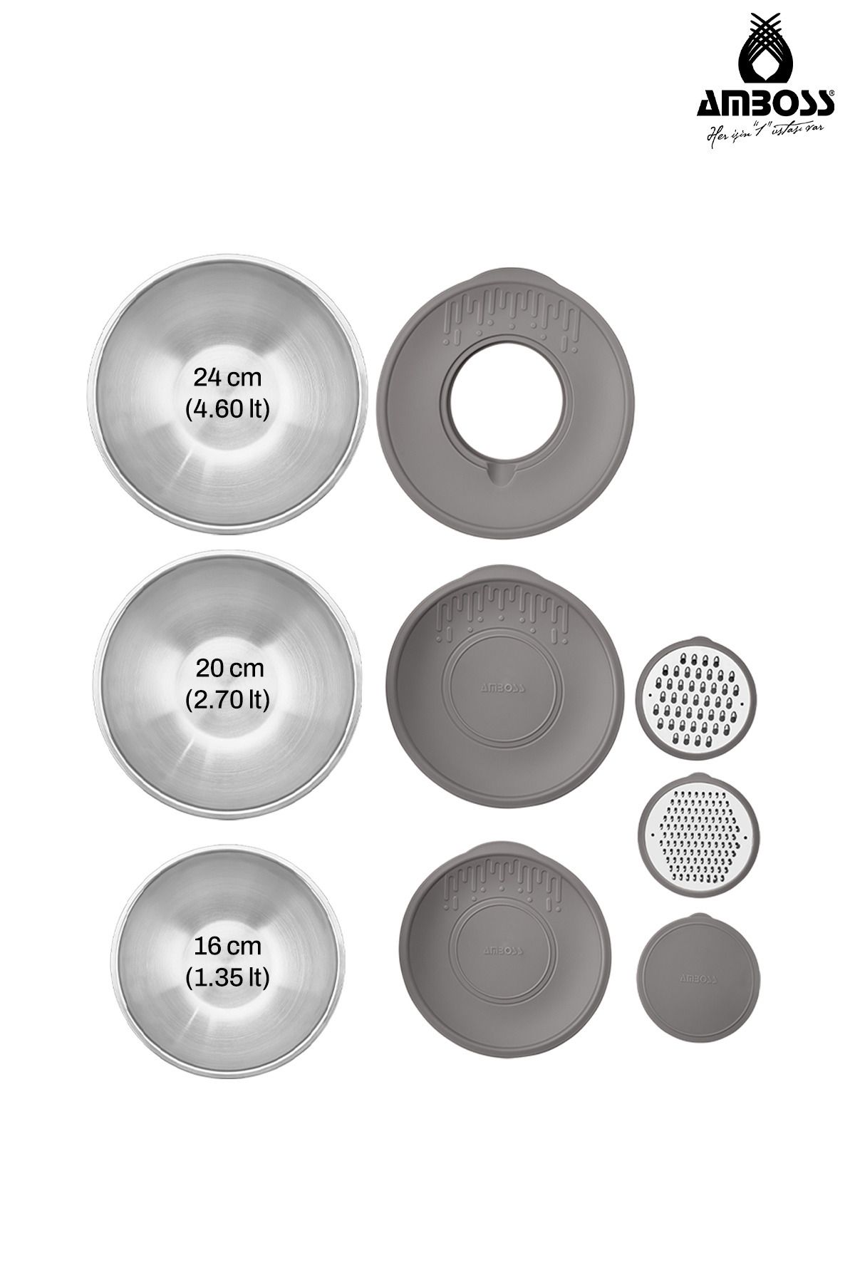 Amboss-Satin 9 Piece Stainless Steel Multi-Purpose Bowl Set with Gray Lid 4