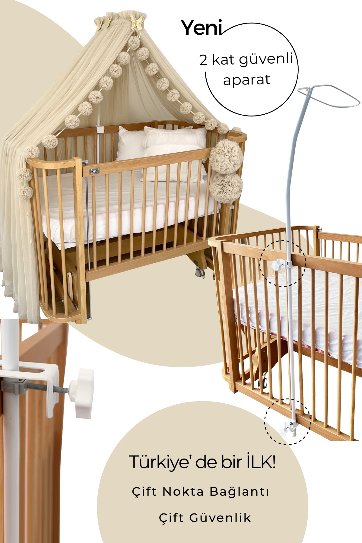 PAMUKA Bebek Beşik Cibinliği Tül Sineklik Beige