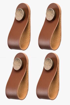 od orient design 4 Adet Kahverengi Deri Kulp Çekmece Kulp Dolap Kulp