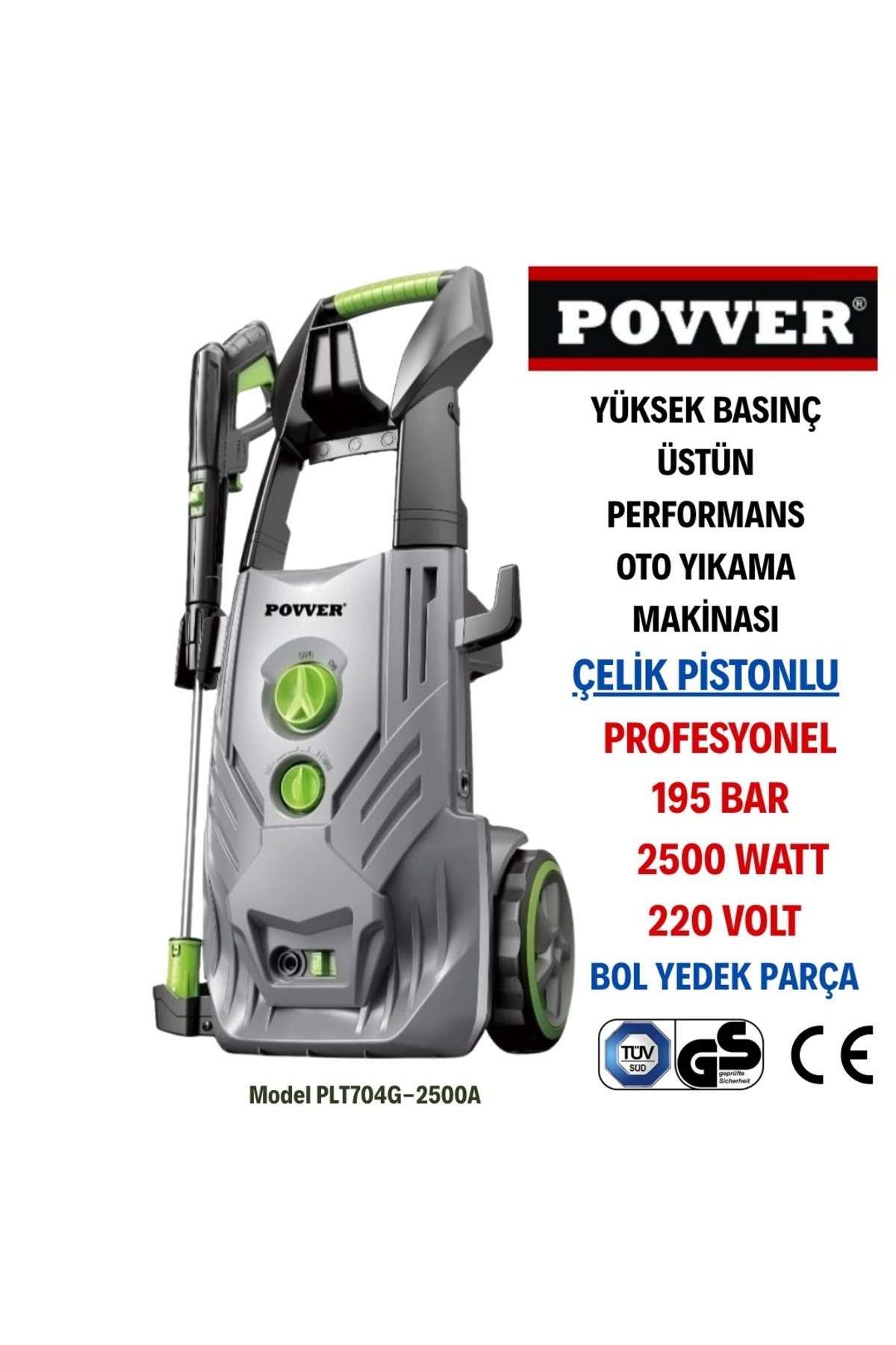 POWER Profesyonel KÖMÜRSÜZ Uzun Ömürlü İNDİKSİYON MOTORLU Yüksek Basınçlı Yıkama Makinası (2500 W-195 BAR)