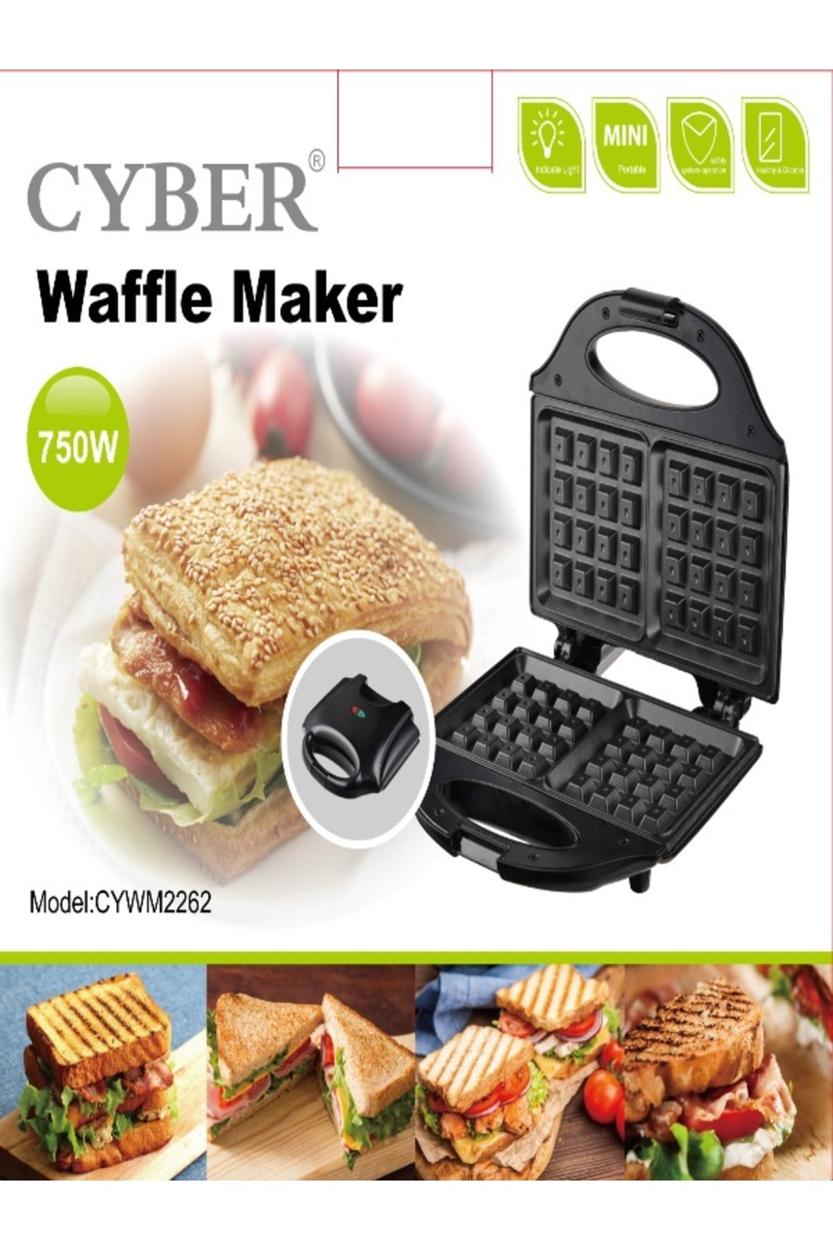 Cyber-2 Slice Waffle Maker with Non-Stick Plate 4