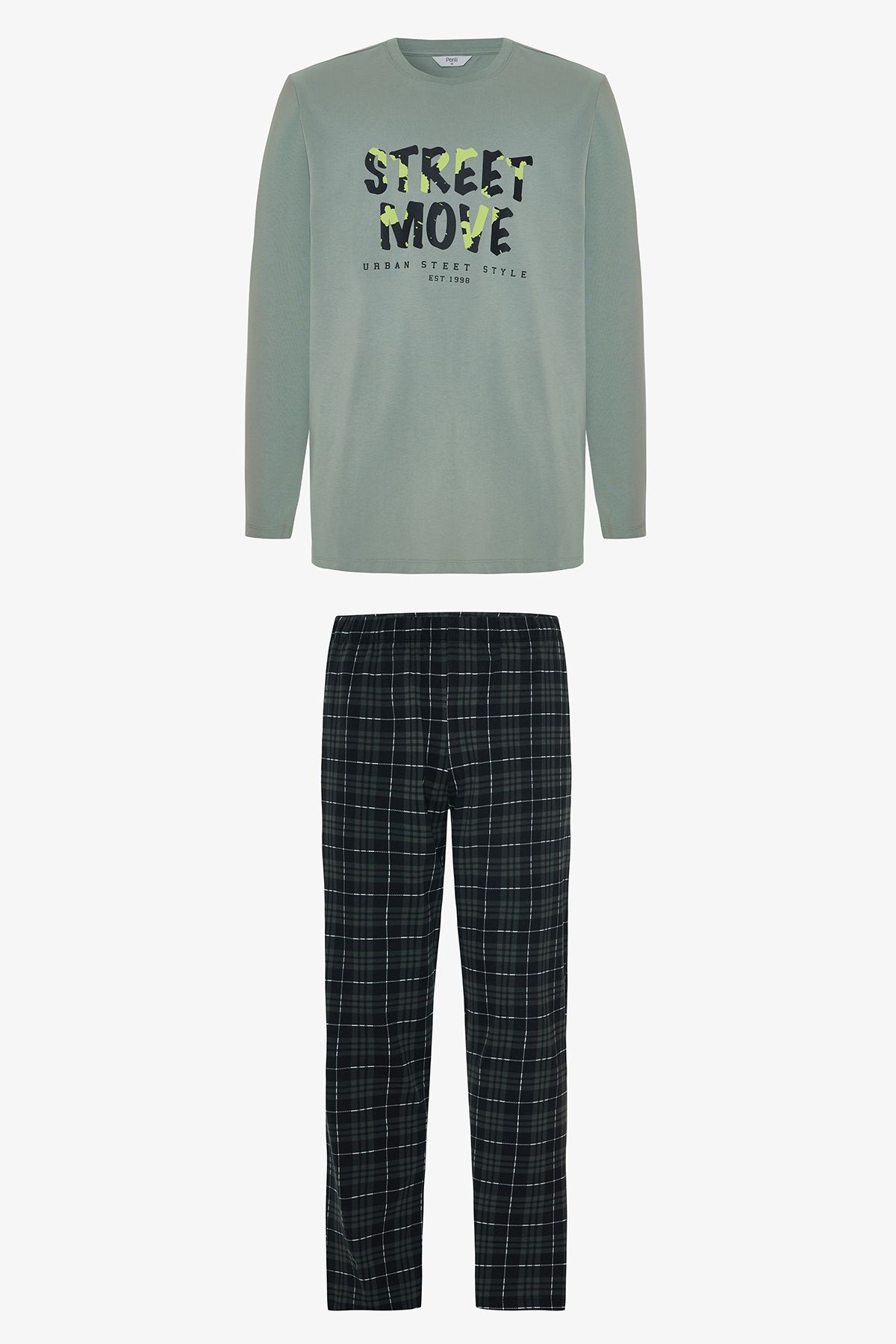 Penti-Move Men's Slogan Printed Long Sleeve Cotton Pajama Set 1
