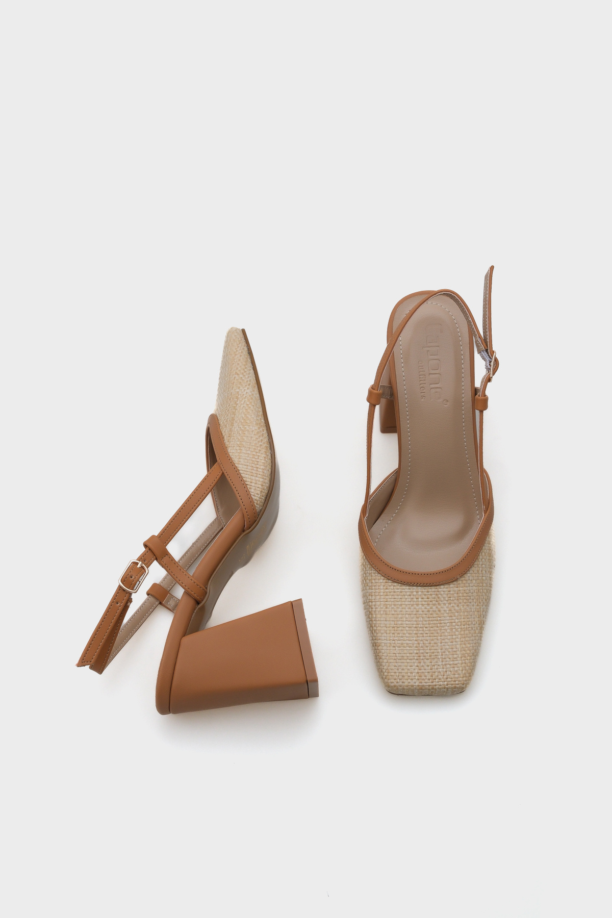 Capone Outfitters-Paige Open Back Blunt Toe Thick Heeled Straw Damenschuhe 4