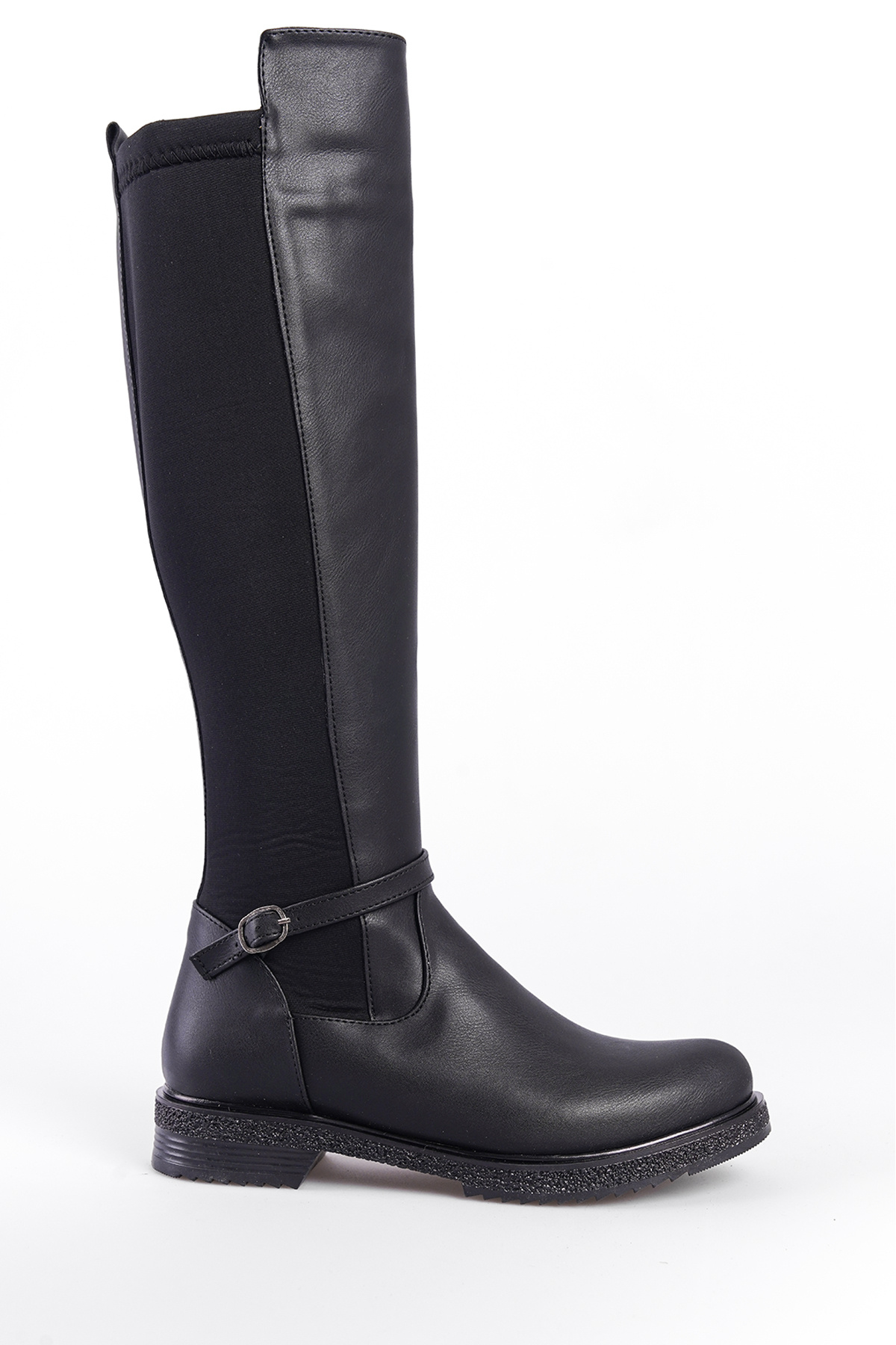Capone Outfitters-Unterhalb des Knies. Damenstiefel aus Tauchstoff mit Banddetail vorne und seitlichem Reißverschluss 3